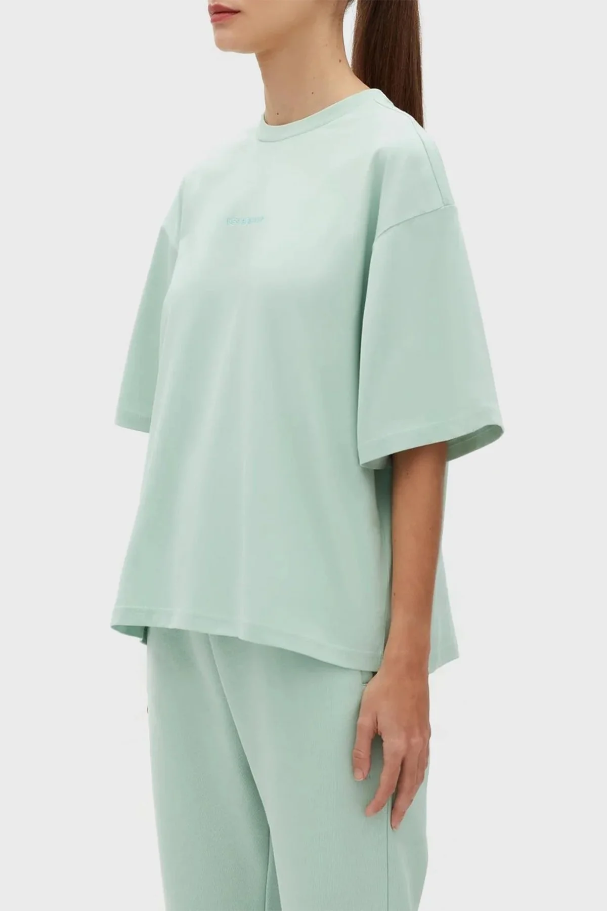 Les Benjamins % 100 Pamuk Oversize Bisiklet Yaka Cropped Bayan T Shirt LB23SSESSFUOT-304 YEŞİL - 3