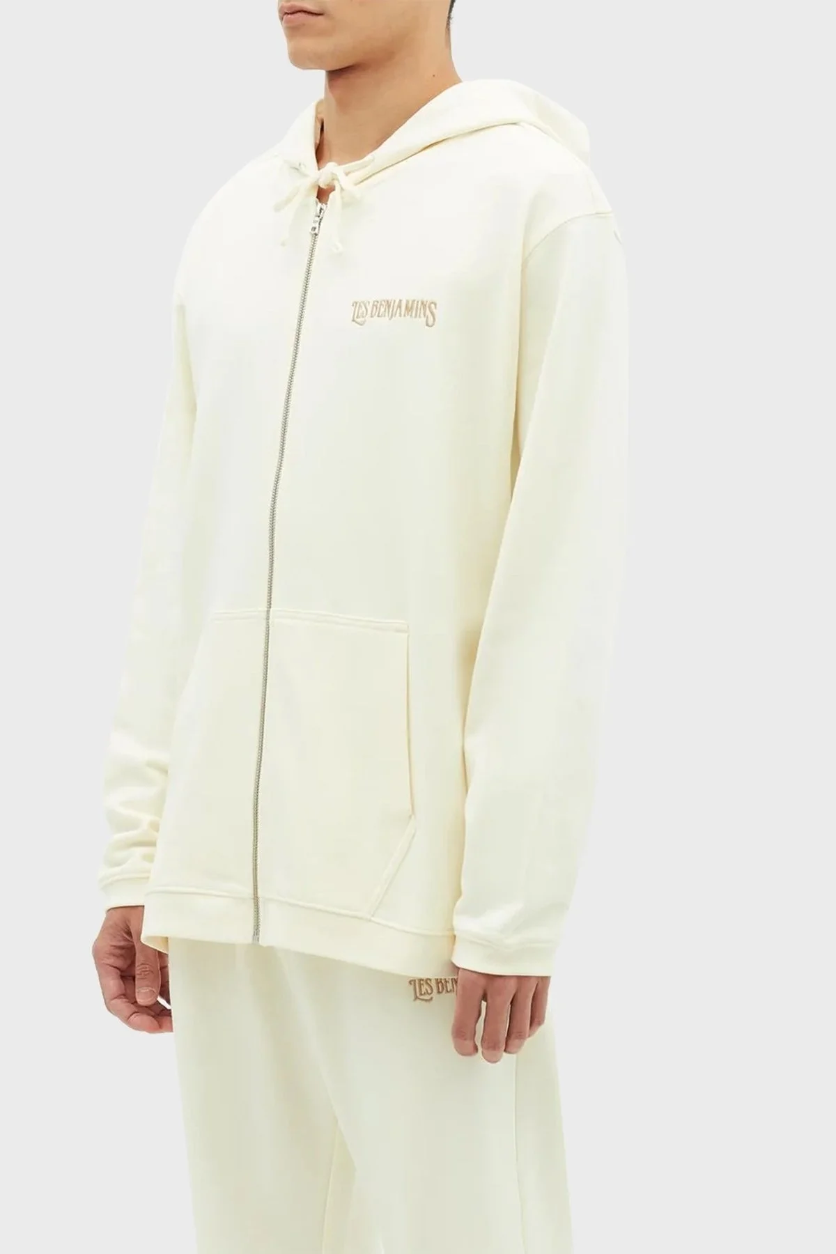 Les Benjamins % 100 Pamuk Oversize Fermuarlı Kapüşonlu Erkek Sweat LB23SSHOEMUZH-002 BEYAZ - 2