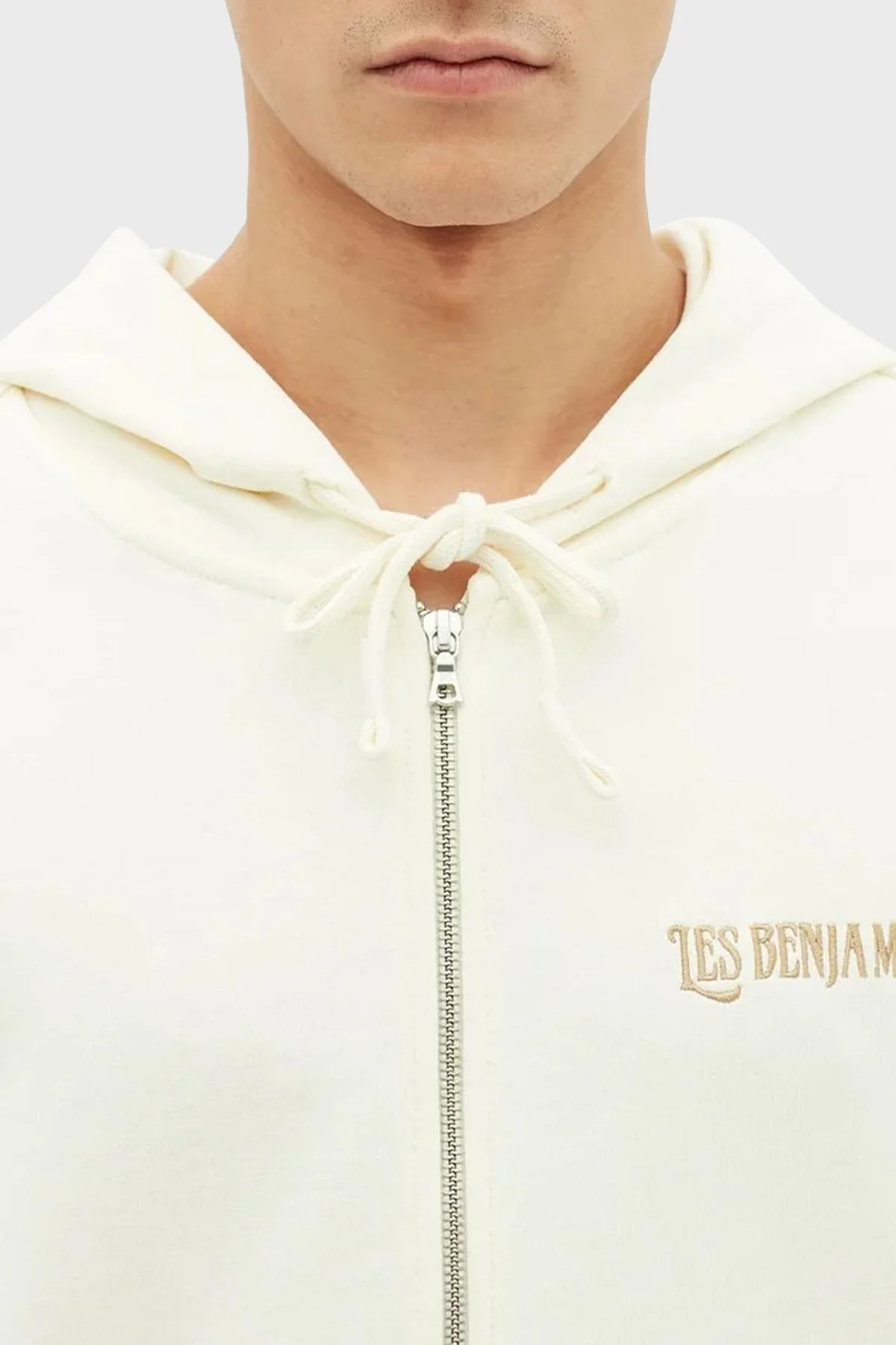 Les Benjamins % 100 Pamuk Oversize Fermuarlı Kapüşonlu Erkek Sweat LB23SSHOEMUZH-002 BEYAZ - 3