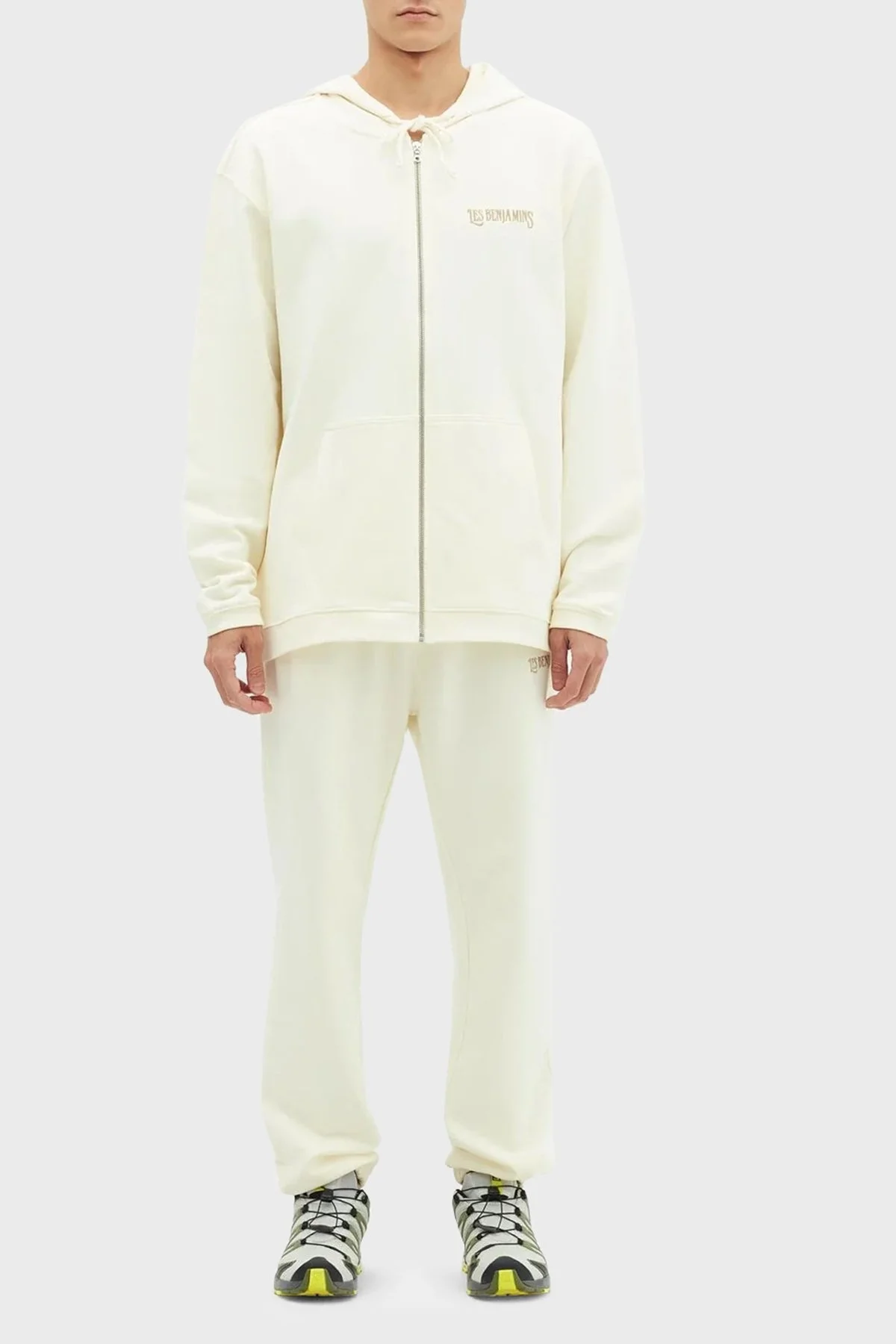 Les Benjamins % 100 Pamuk Oversize Fermuarlı Kapüşonlu Erkek Sweat LB23SSHOEMUZH-002 BEYAZ - 4
