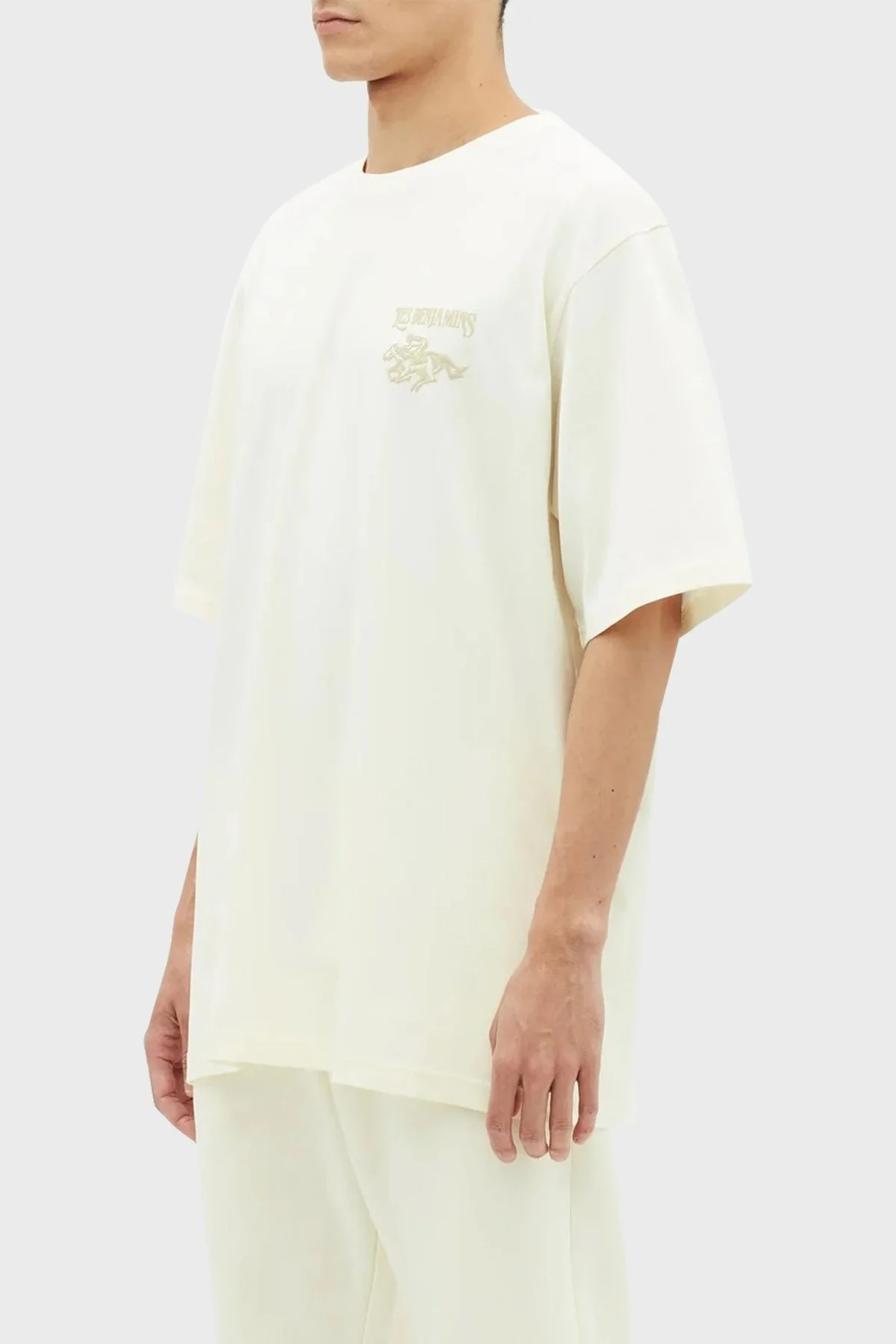 Les Benjamins % 100 Pamuk Oversize Fit Bisiklet Yaka Erkek T Shirt LB23SSHOEMUOT-003 BEJ - 4