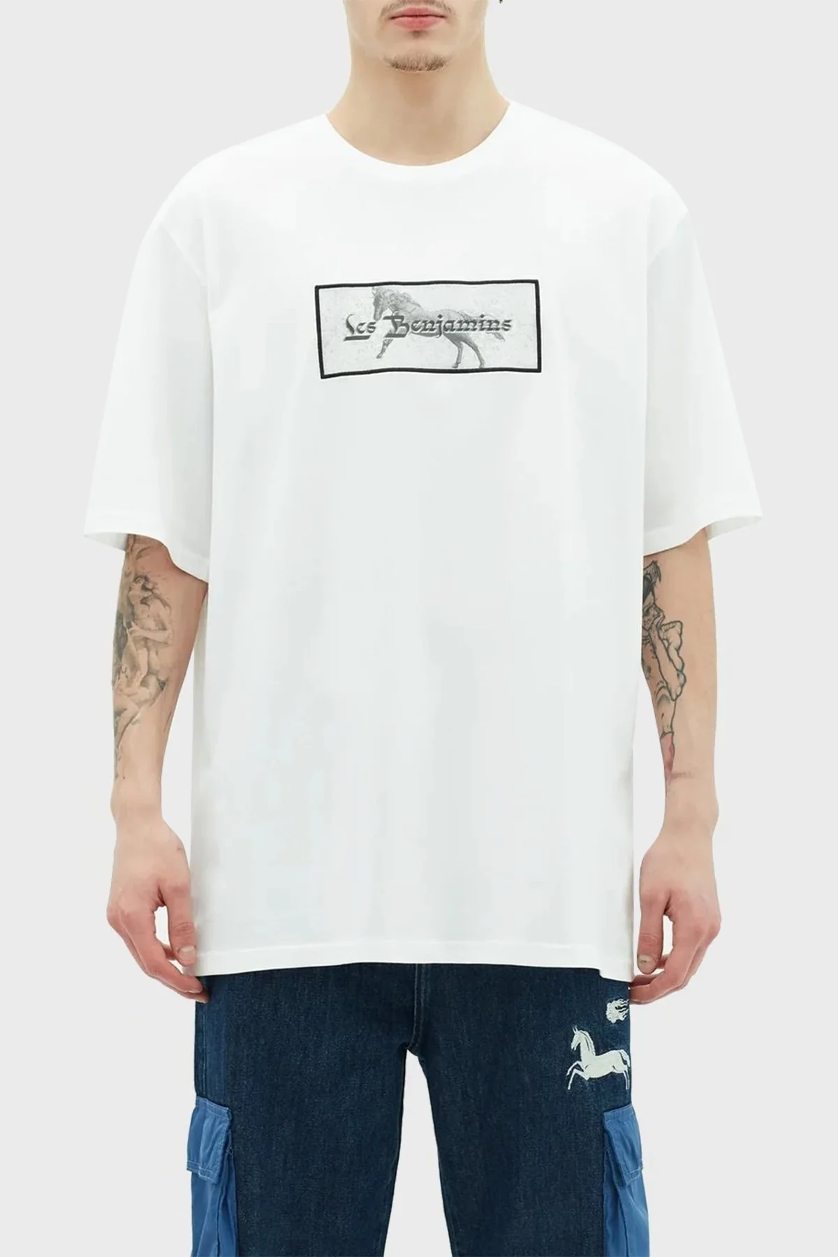 Les Benjamins % 100 Pamuk Oversize Fit Bisiklet Yaka Erkek T Shirt LB23SSHOEMUOT-012 BEYAZ - 1