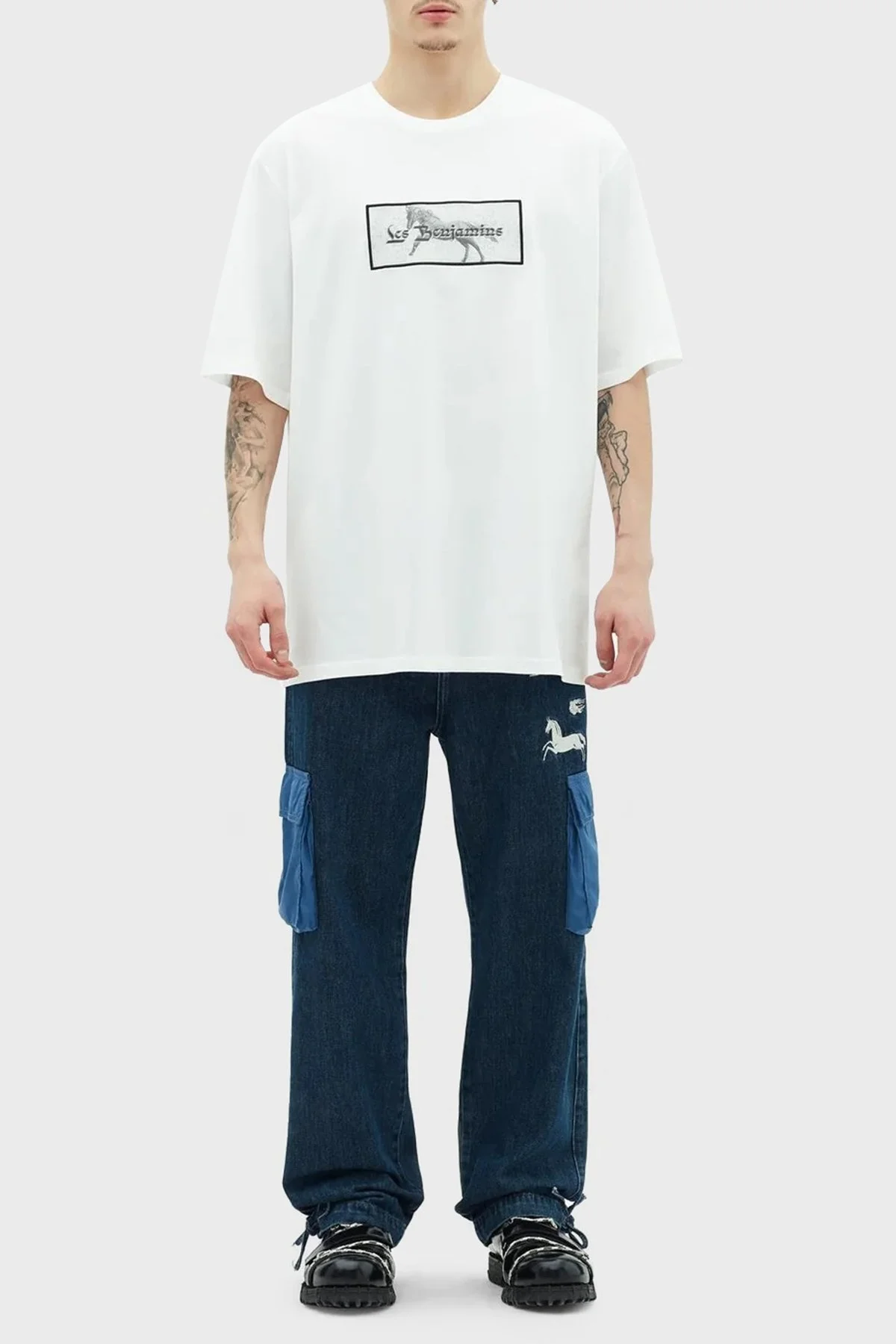 Les Benjamins % 100 Pamuk Oversize Fit Bisiklet Yaka Erkek T Shirt LB23SSHOEMUOT-012 BEYAZ - 3