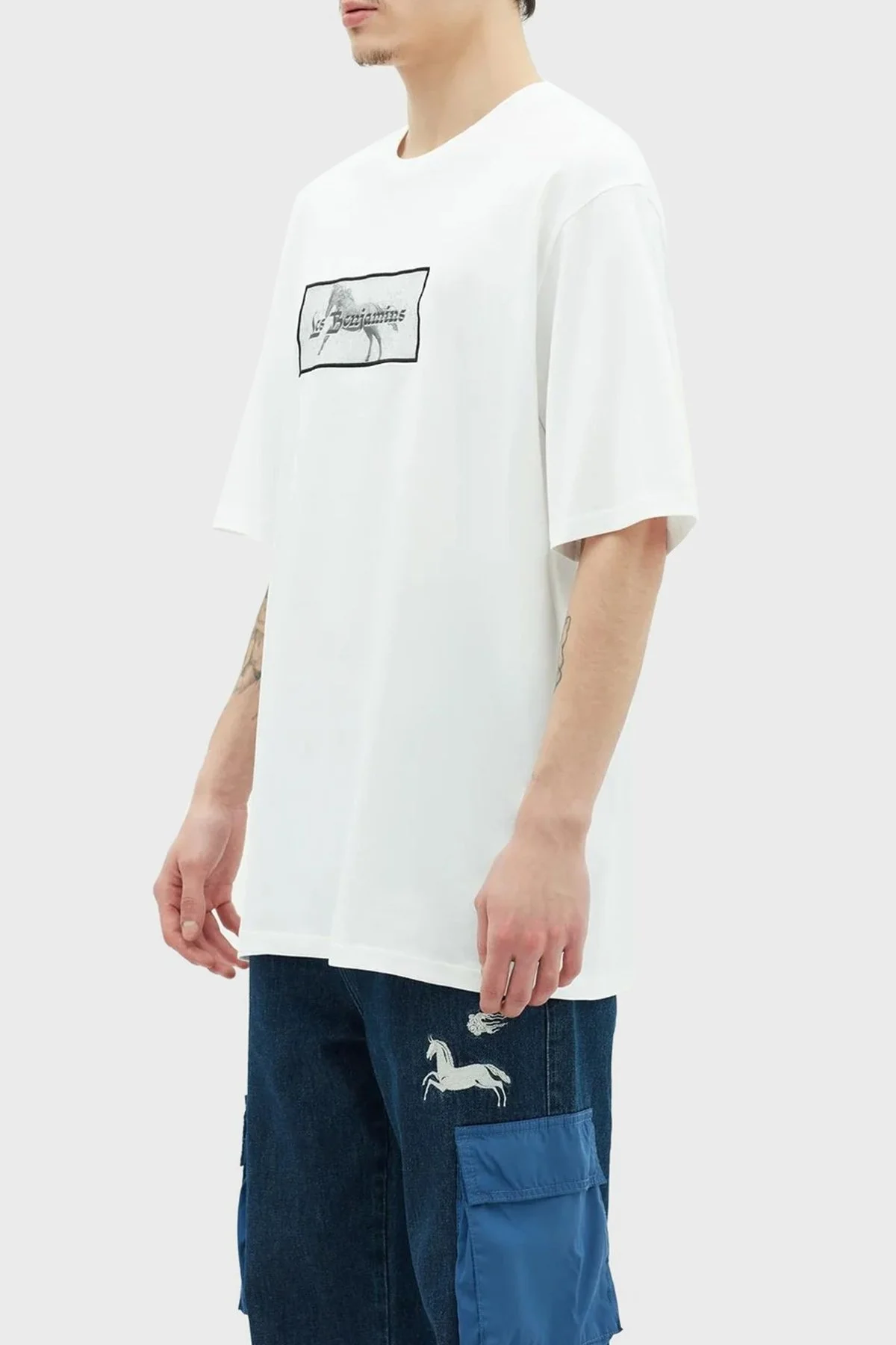 Les Benjamins % 100 Pamuk Oversize Fit Bisiklet Yaka Erkek T Shirt LB23SSHOEMUOT-012 BEYAZ - 4