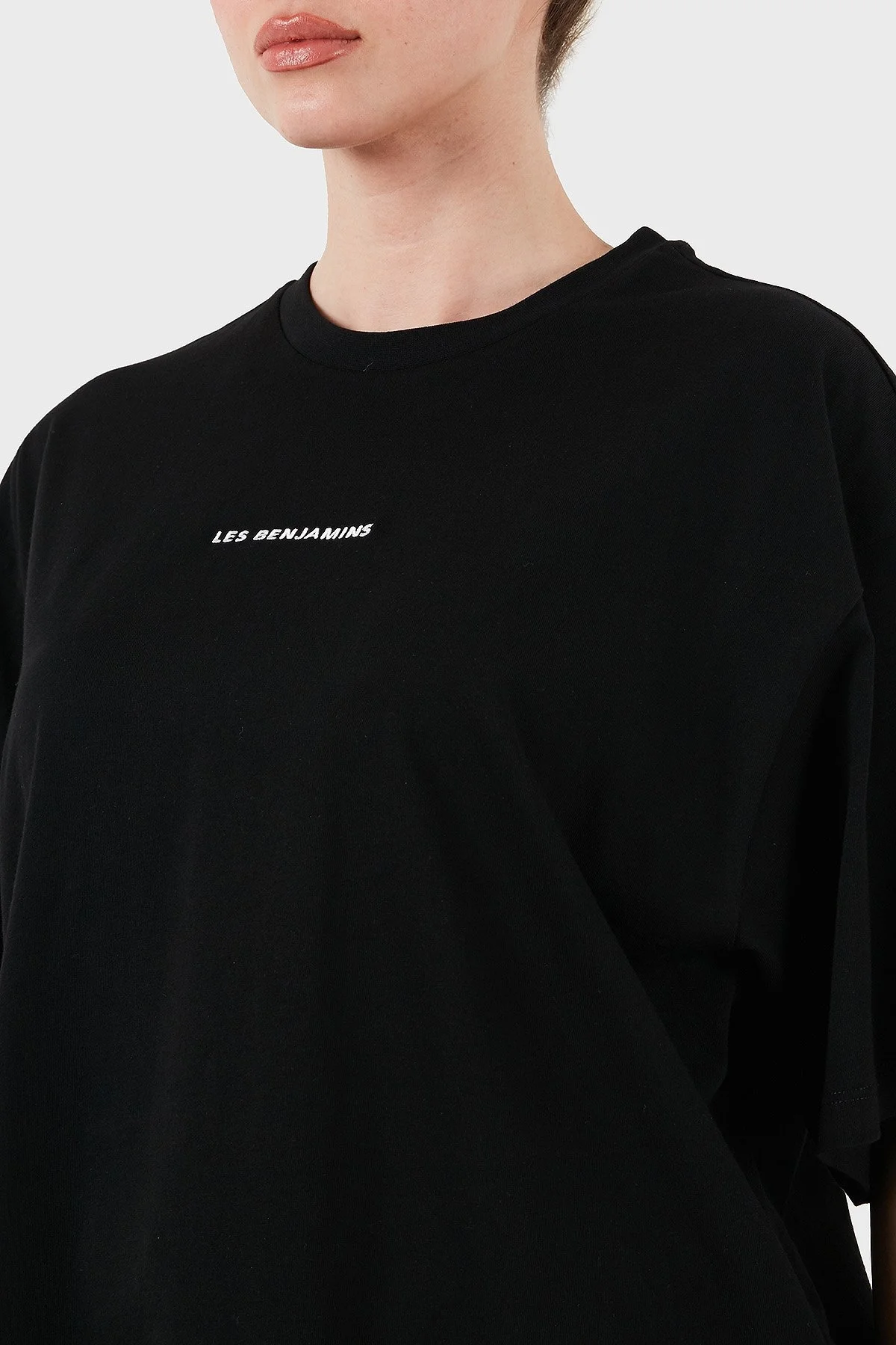 Les Benjamins % 100 Pamuk Oversize Fit Bisiklet Yaka Logolu Bayan T Shirt LBNOOSESSFUTS-307 SİYAH - 12