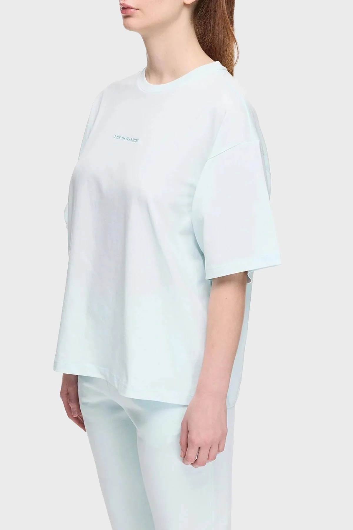 Les Benjamins % 100 Pamuk Oversize Fit Bisiklet Yaka Logolu Bayan T Shirt LBNOOSESSFUTS-311 BEBE MAVİ - 8