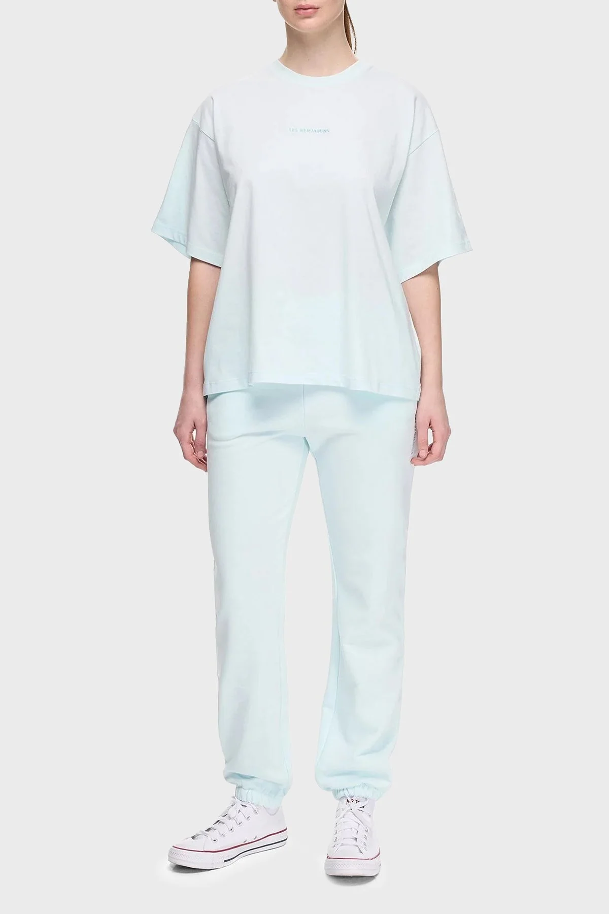 Les Benjamins % 100 Pamuk Oversize Fit Bisiklet Yaka Logolu Bayan T Shirt LBNOOSESSFUTS-311 BEBE MAVİ - 9