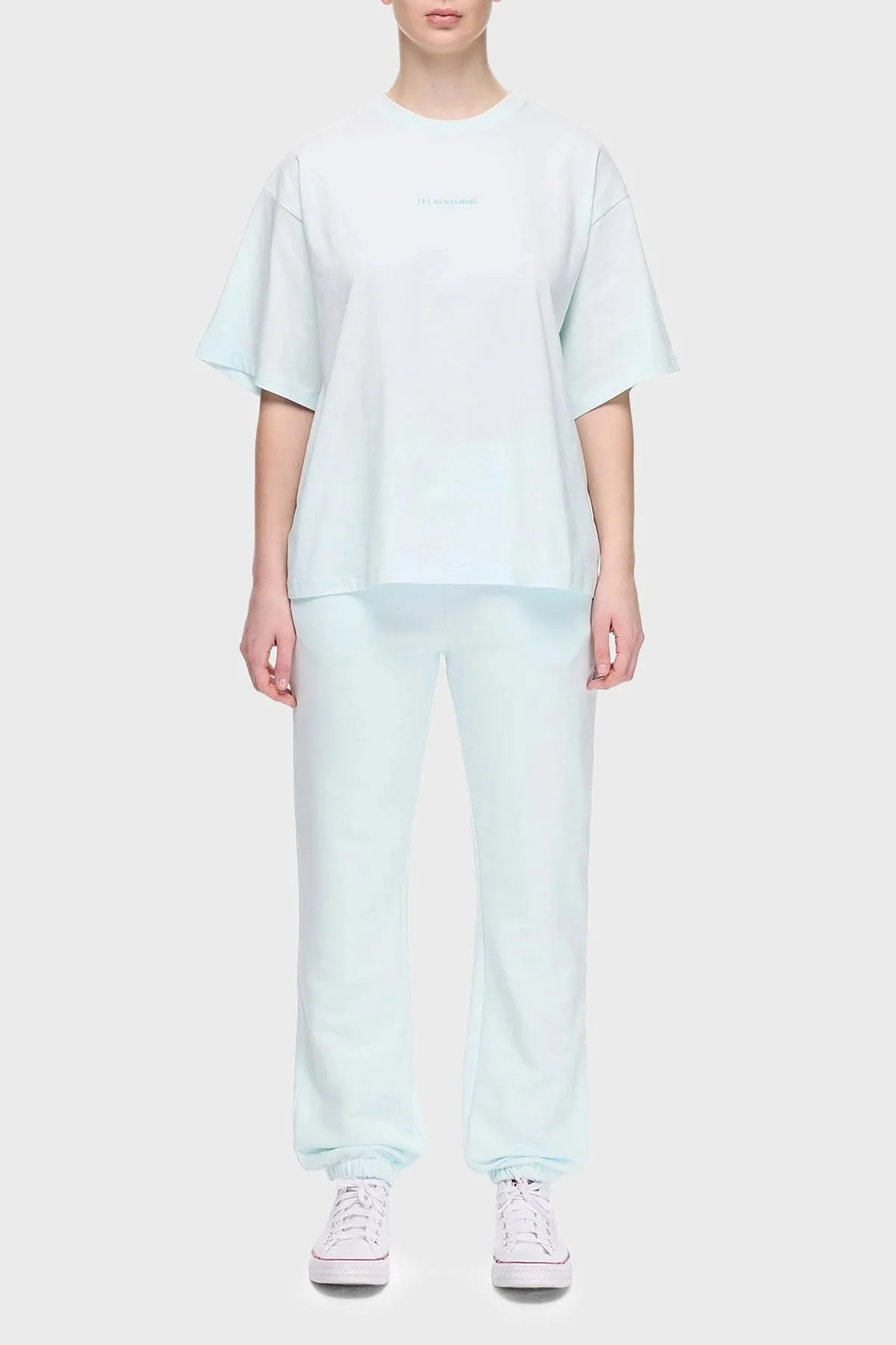 Les Benjamins % 100 Pamuk Oversize Fit Bisiklet Yaka Logolu Bayan T Shirt LBNOOSESSFUTS-311 BEBE MAVİ - 11