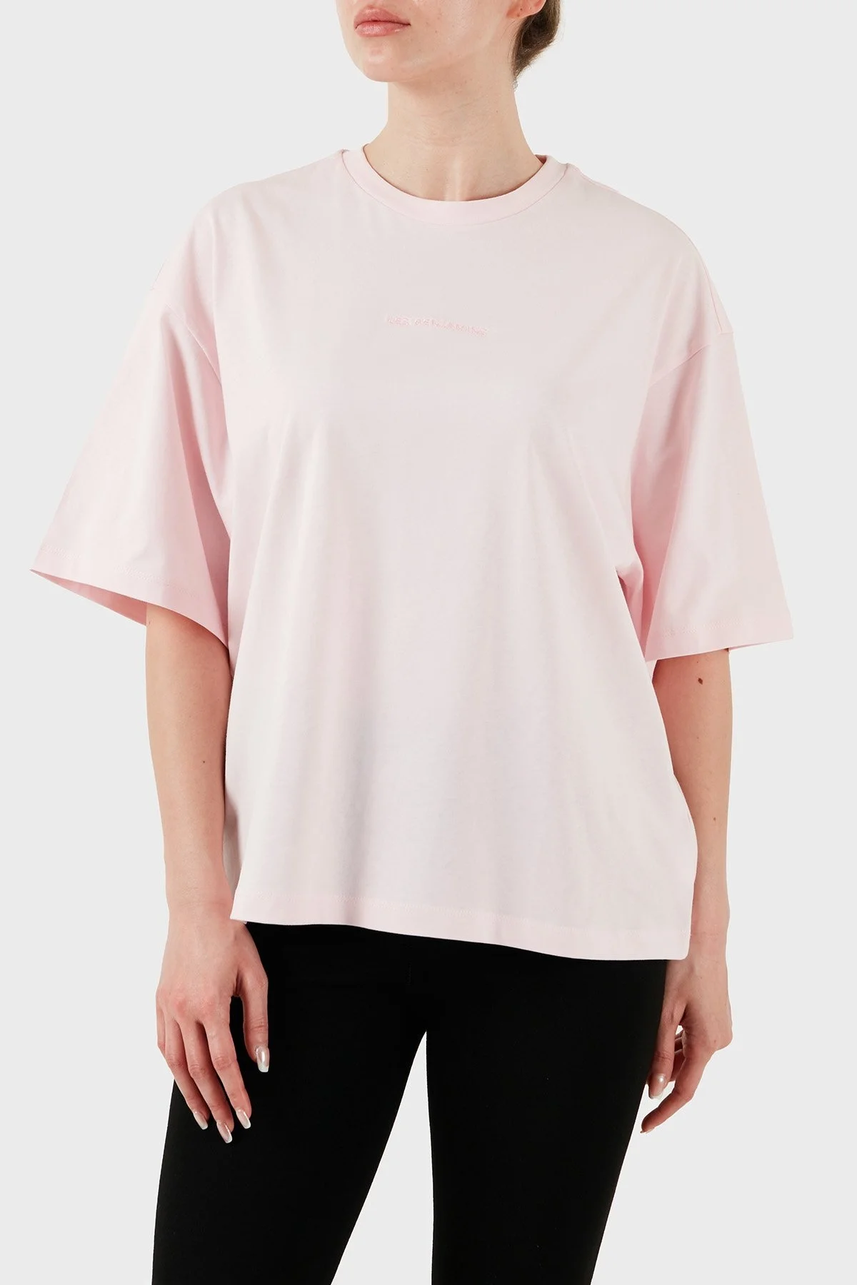 Les Benjamins % 100 Pamuk Oversize Fit Bisiklet Yaka Logolu Bayan T Shirt LBNOOSESSFUTS-312 AÇIK PEMBE - 7