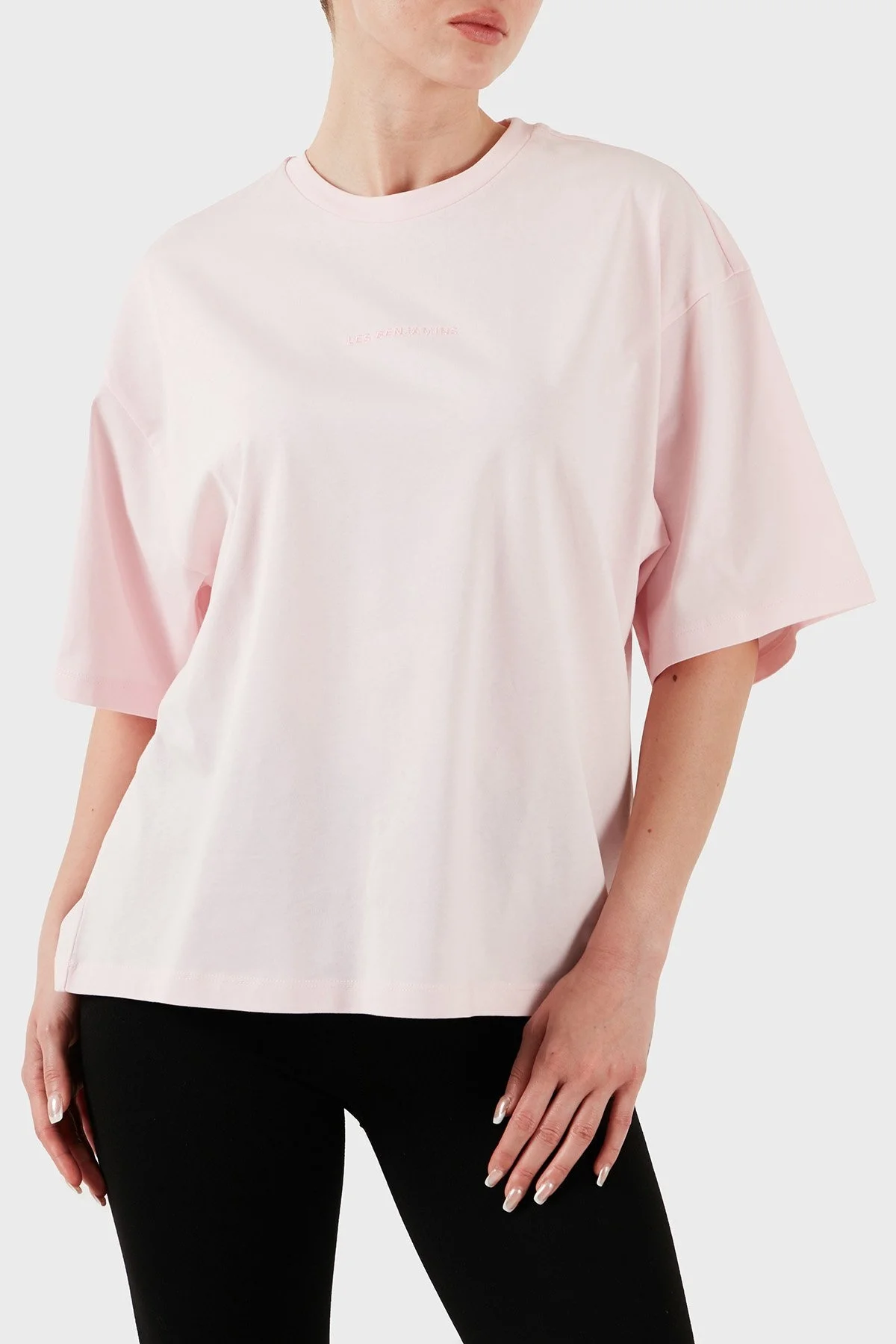 Les Benjamins % 100 Pamuk Oversize Fit Bisiklet Yaka Logolu Bayan T Shirt LBNOOSESSFUTS-312 AÇIK PEMBE - 10