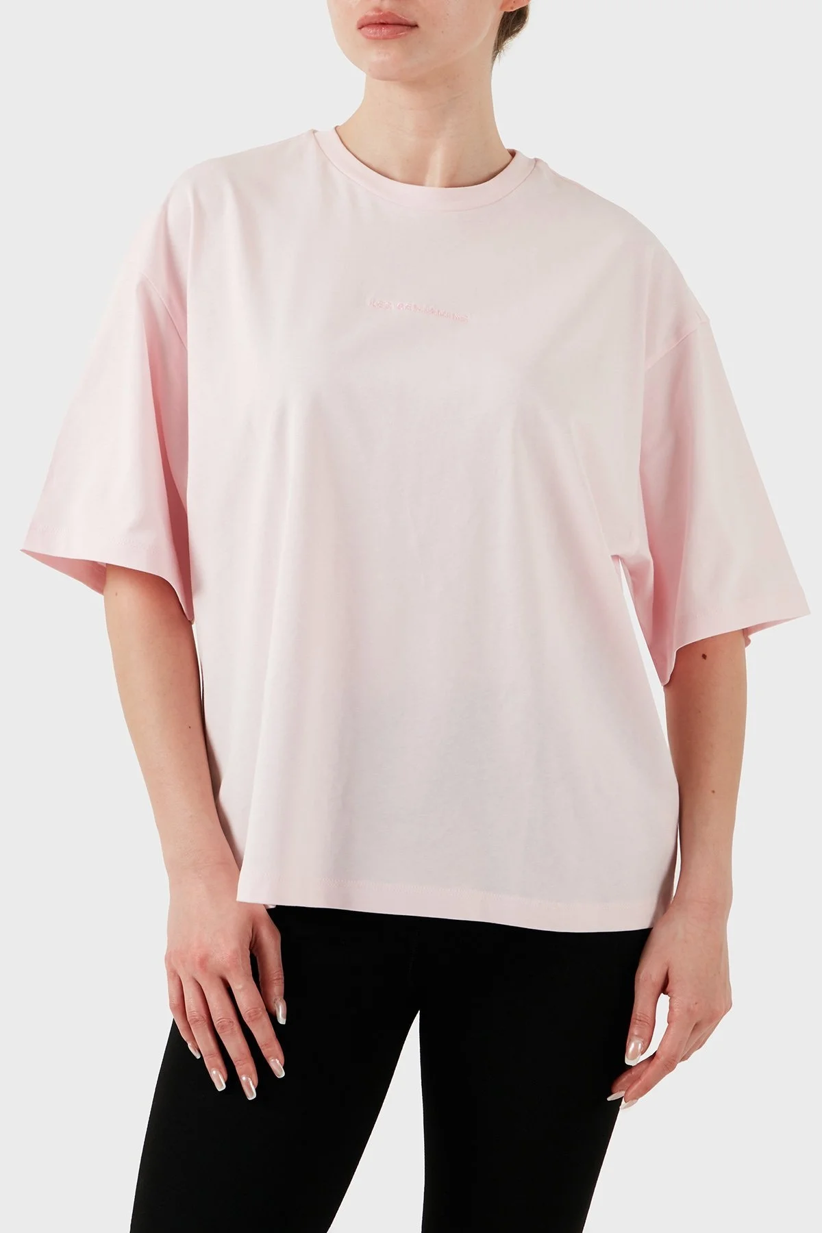 Les Benjamins % 100 Pamuk Oversize Fit Bisiklet Yaka Logolu Bayan T Shirt LBNOOSESSFUTS-312 AÇIK PEMBE - 11