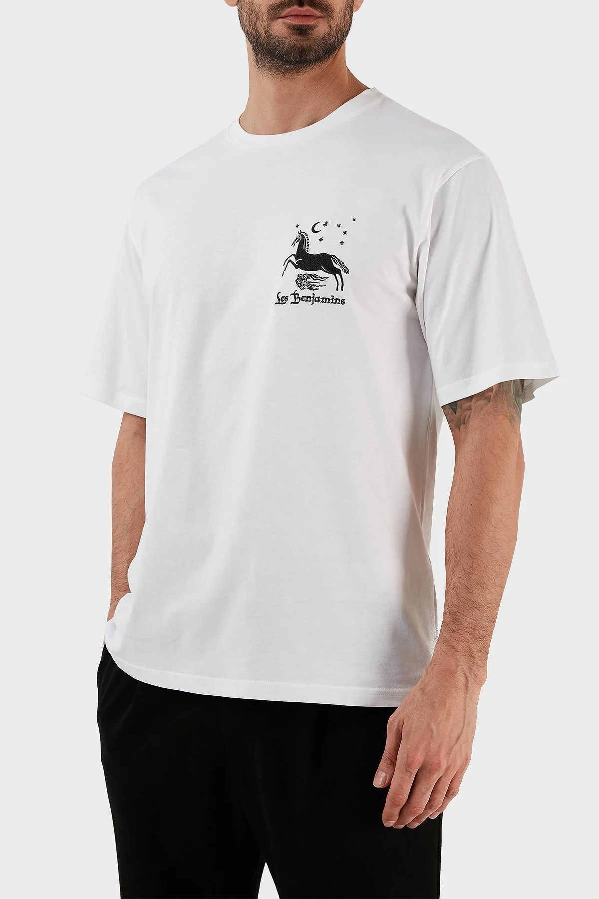 Les Benjamins % 100 Pamuk Regular Fit Bisiklet Yaka Erkek T Shirt LB23SSHOEMUTS-001 BEYAZ - 2