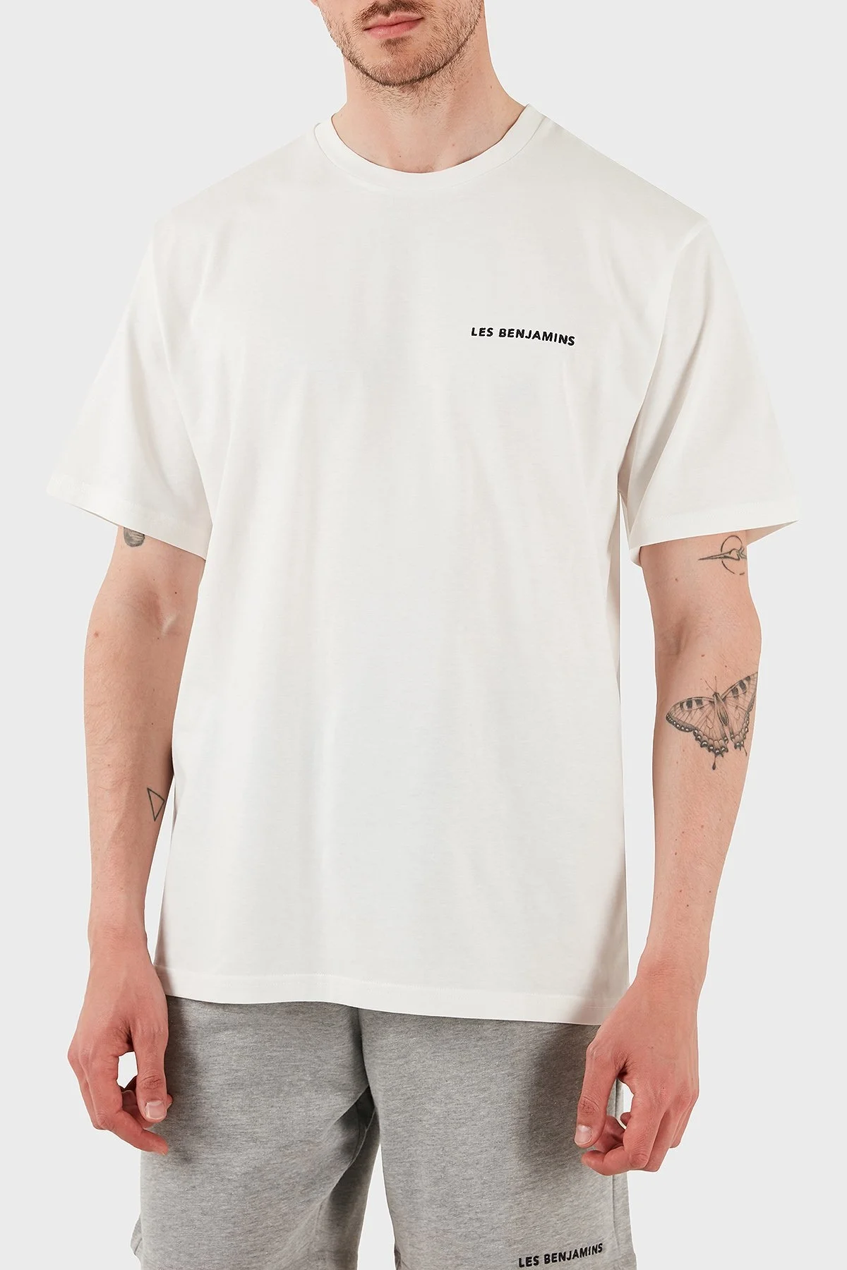 Les Benjamins % 100 Pamuk Regular Fit Bisiklet Yaka Logolu Erkek T Shirt LBNOOSESSMUTS-306 BEYAZ - 1