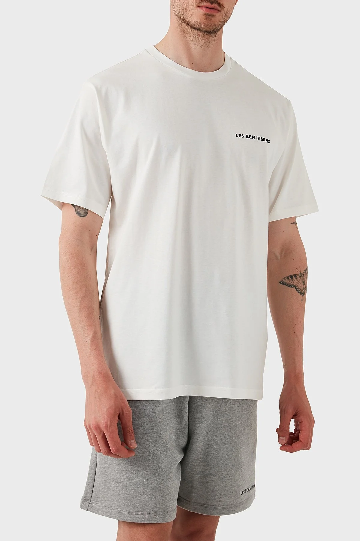 Les Benjamins % 100 Pamuk Regular Fit Bisiklet Yaka Logolu Erkek T Shirt LBNOOSESSMUTS-306 BEYAZ - 3