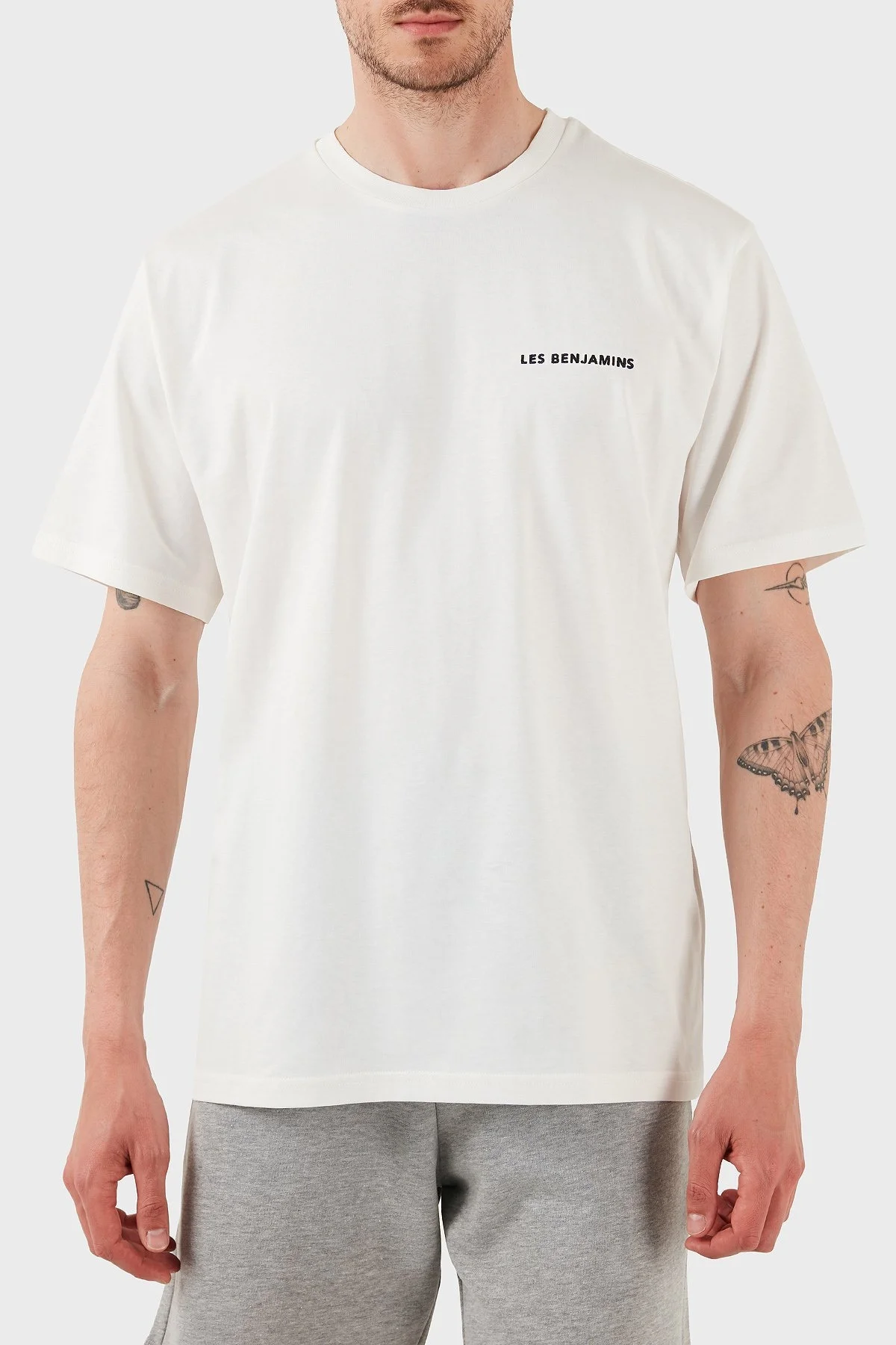Les Benjamins % 100 Pamuk Regular Fit Bisiklet Yaka Logolu Erkek T Shirt LBNOOSESSMUTS-306 BEYAZ - 11