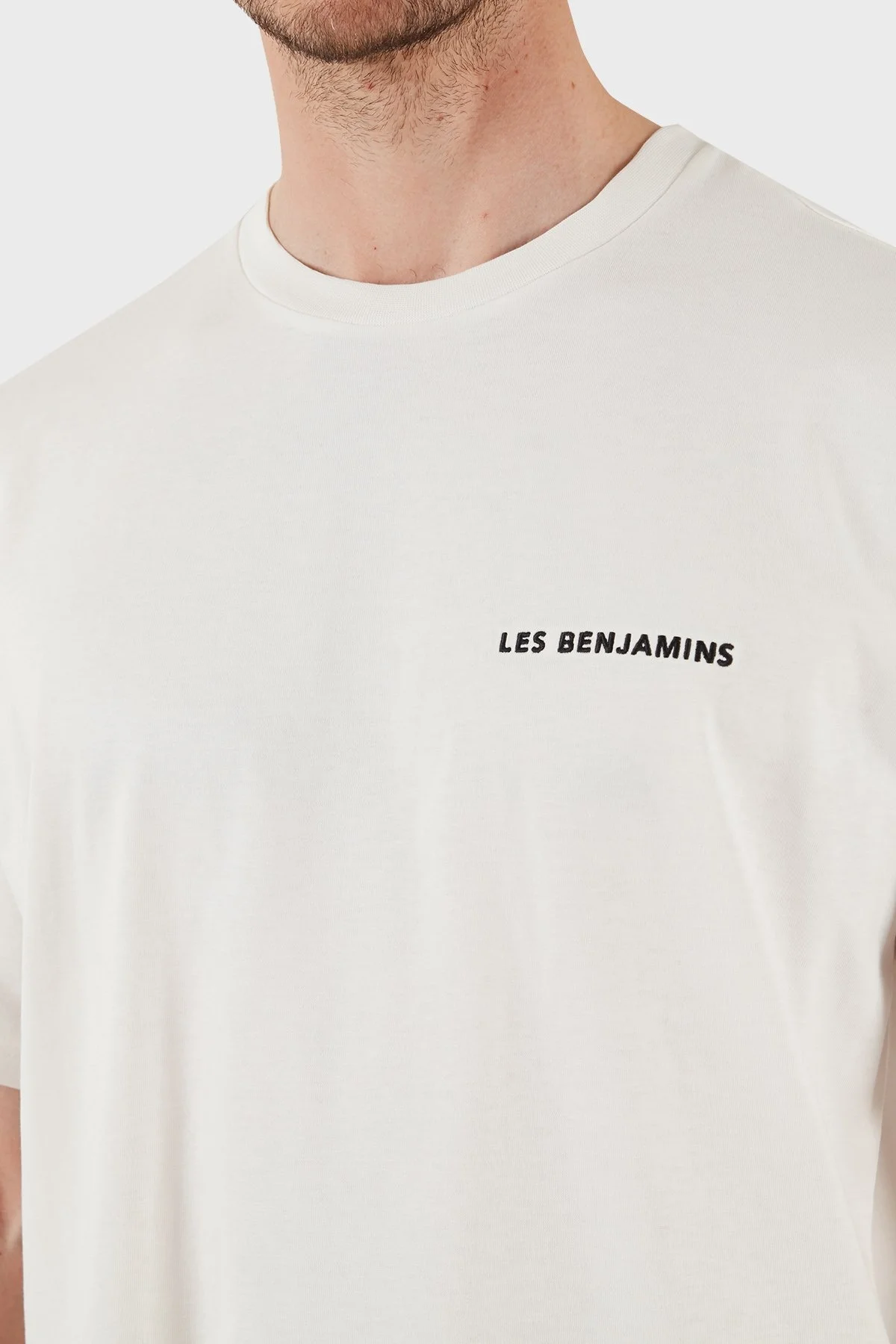Les Benjamins % 100 Pamuk Regular Fit Bisiklet Yaka Logolu Erkek T Shirt LBNOOSESSMUTS-306 BEYAZ - 12