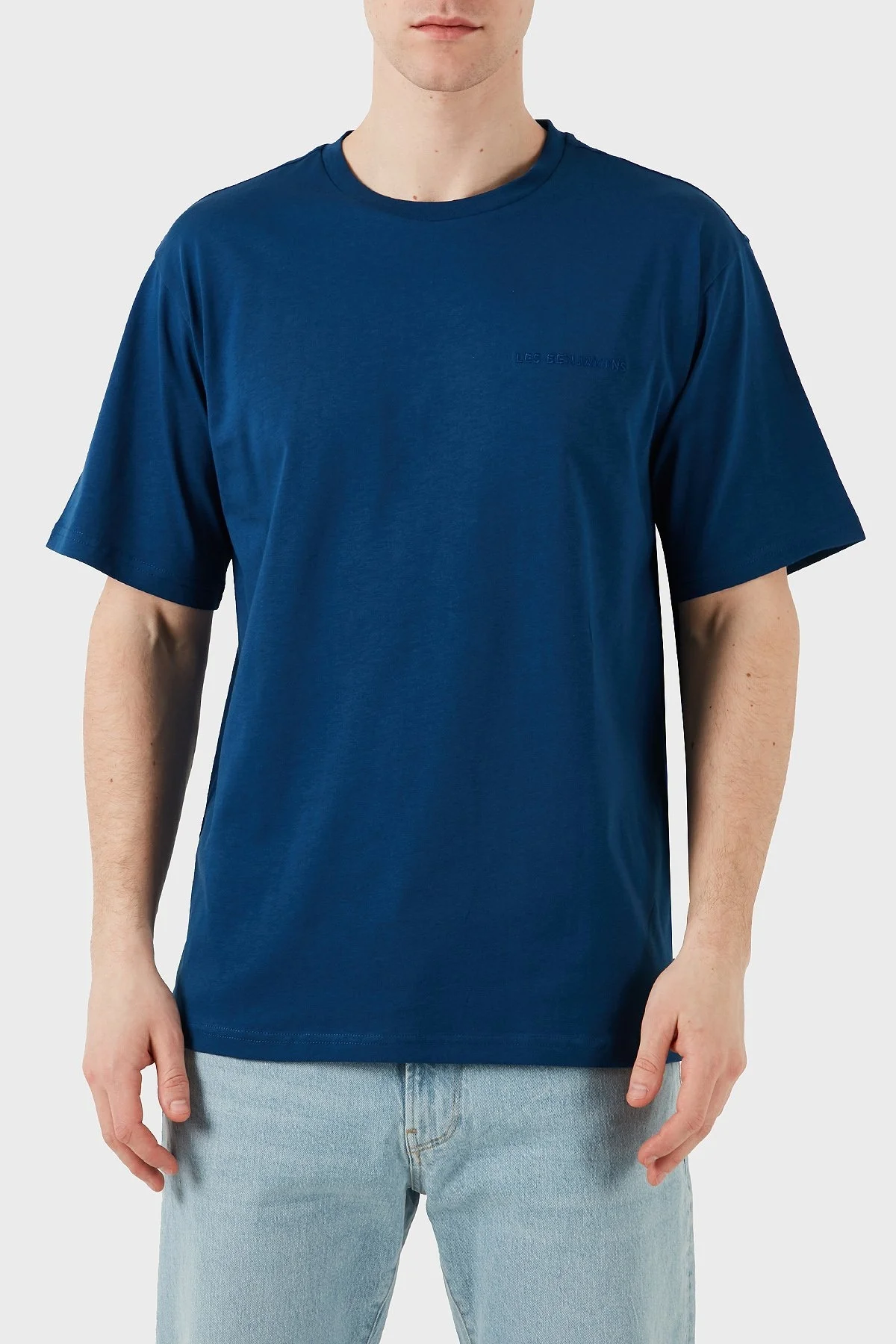 Les Benjamins % 100 Pamuk Regular Fit Bisiklet Yaka Logolu Erkek T Shirt LBNOOSESSMUTS-309 LACİVERT - 8