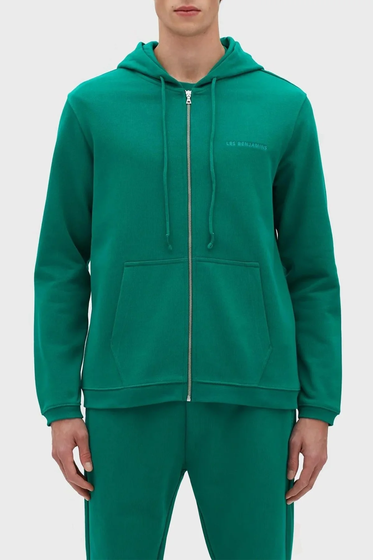 Les Benjamins % 100 Pamuk Regular Fit Fermuarlı Kapüşonlu Erkek Sweat LB23SSESSMUZH-301 YEŞİL - 6