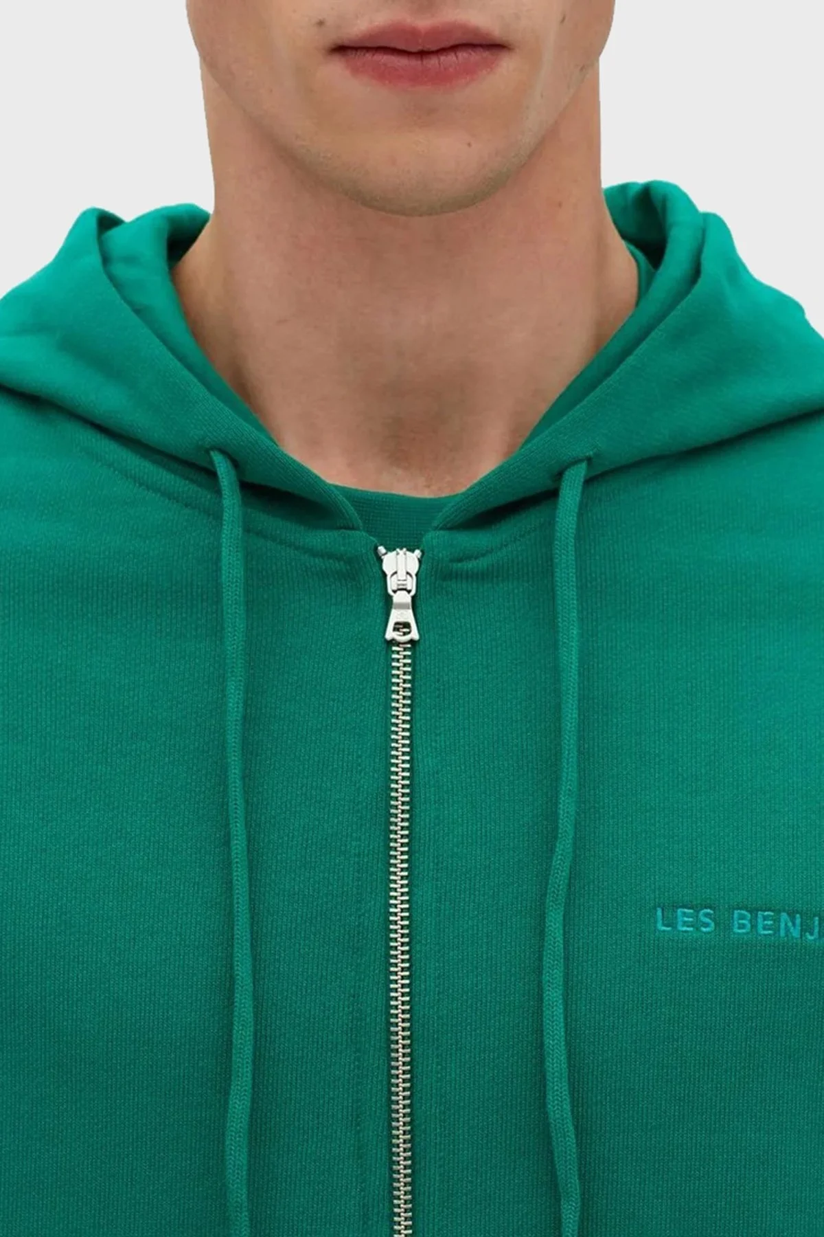 Les Benjamins % 100 Pamuk Regular Fit Fermuarlı Kapüşonlu Erkek Sweat LB23SSESSMUZH-301 YEŞİL - 7