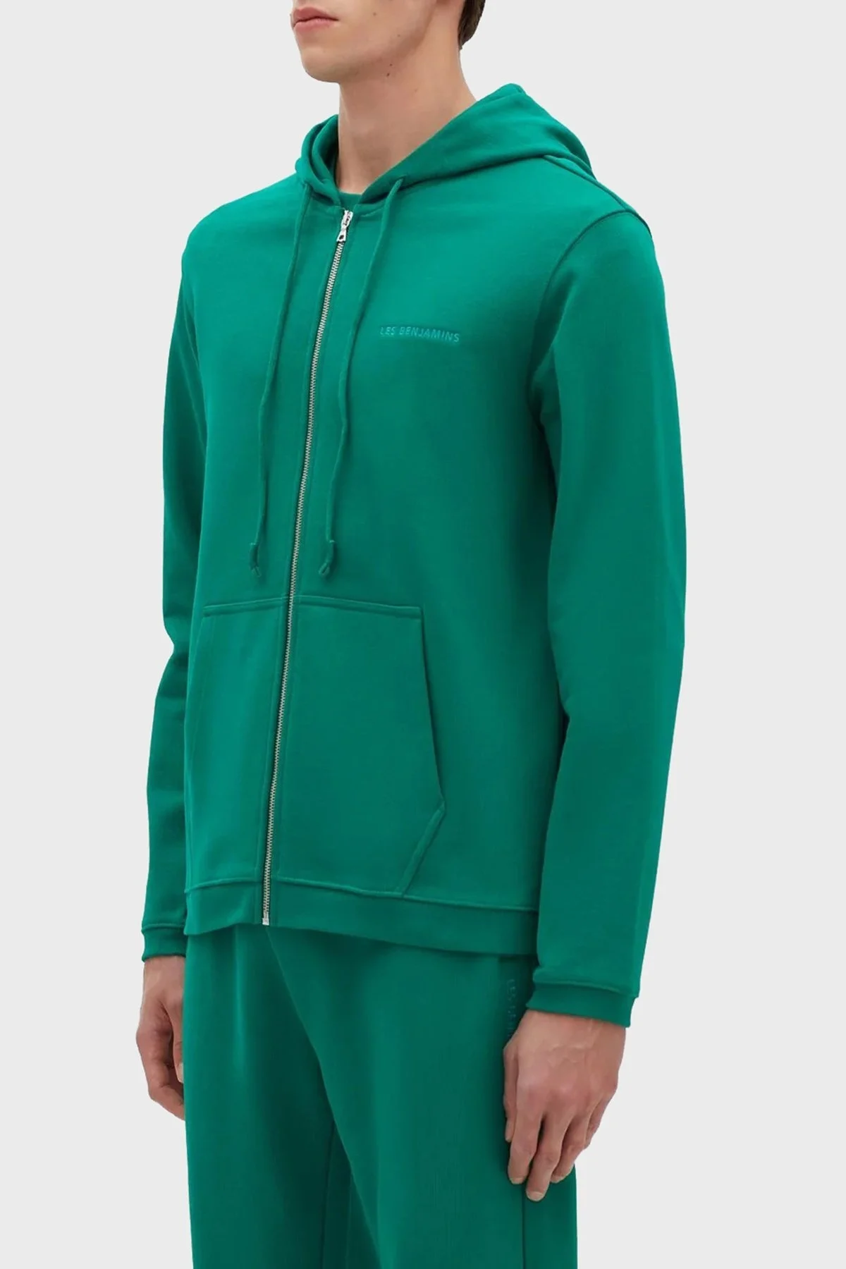 Les Benjamins % 100 Pamuk Regular Fit Fermuarlı Kapüşonlu Erkek Sweat LB23SSESSMUZH-301 YEŞİL - 8