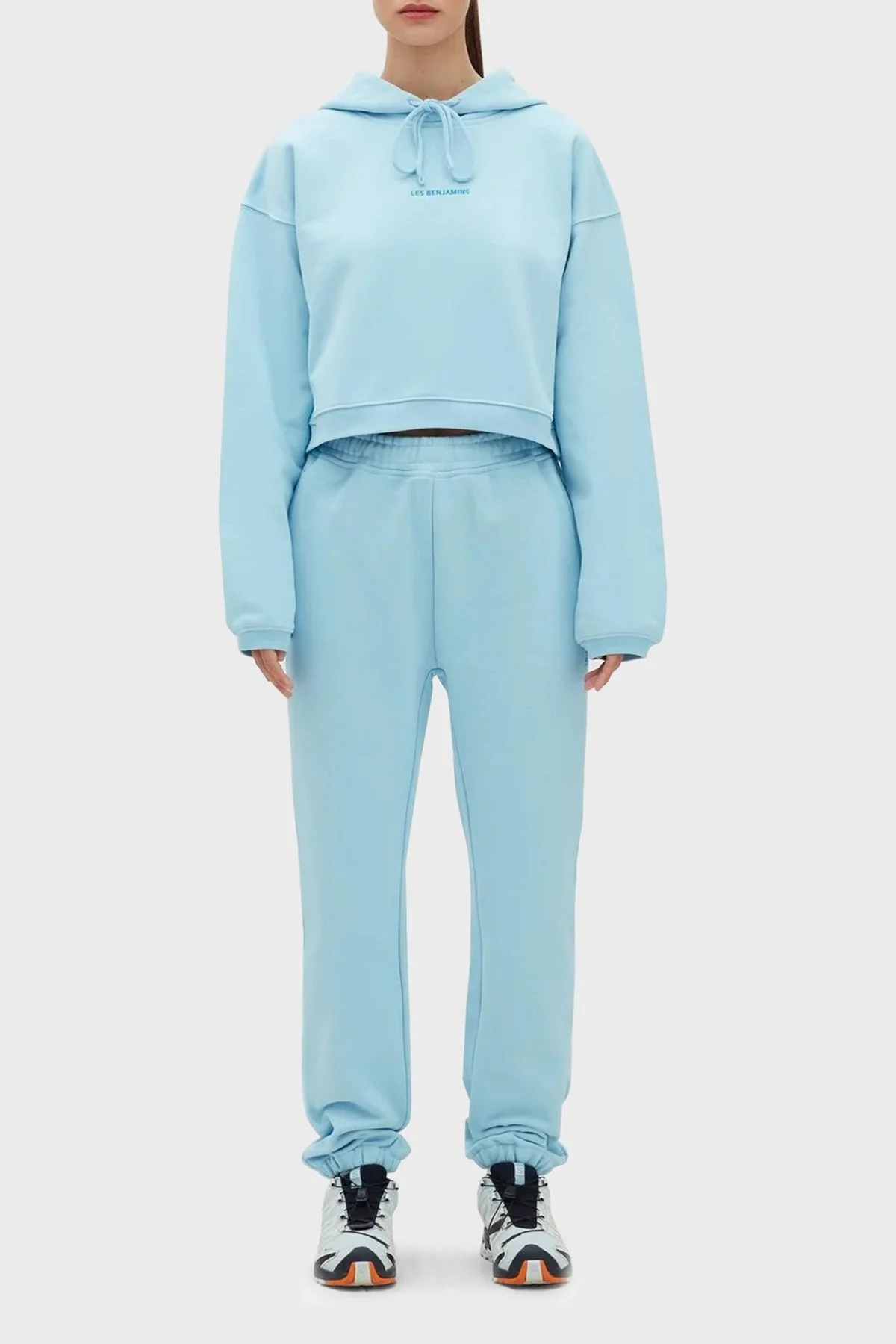 Les Benjamins % 100 Pamuk Regular Fit Kapüşonlu Bayan Sweat LB23SSESSFUHD-303 MAVİ - 5