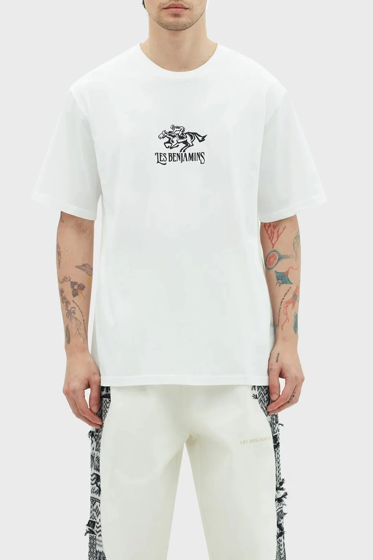 Les Benjamins % 100 Pamuk Relaxed Fit Bisiklet Yaka Erkek T Shirt LB23SSHOEMUTS-024 BEYAZ - 1