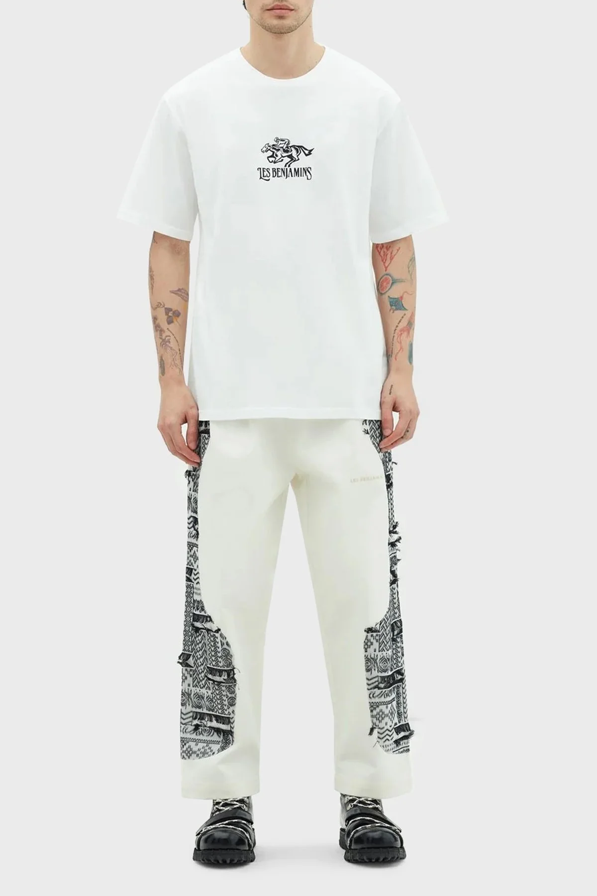 Les Benjamins % 100 Pamuk Relaxed Fit Bisiklet Yaka Erkek T Shirt LB23SSHOEMUTS-024 BEYAZ - 2