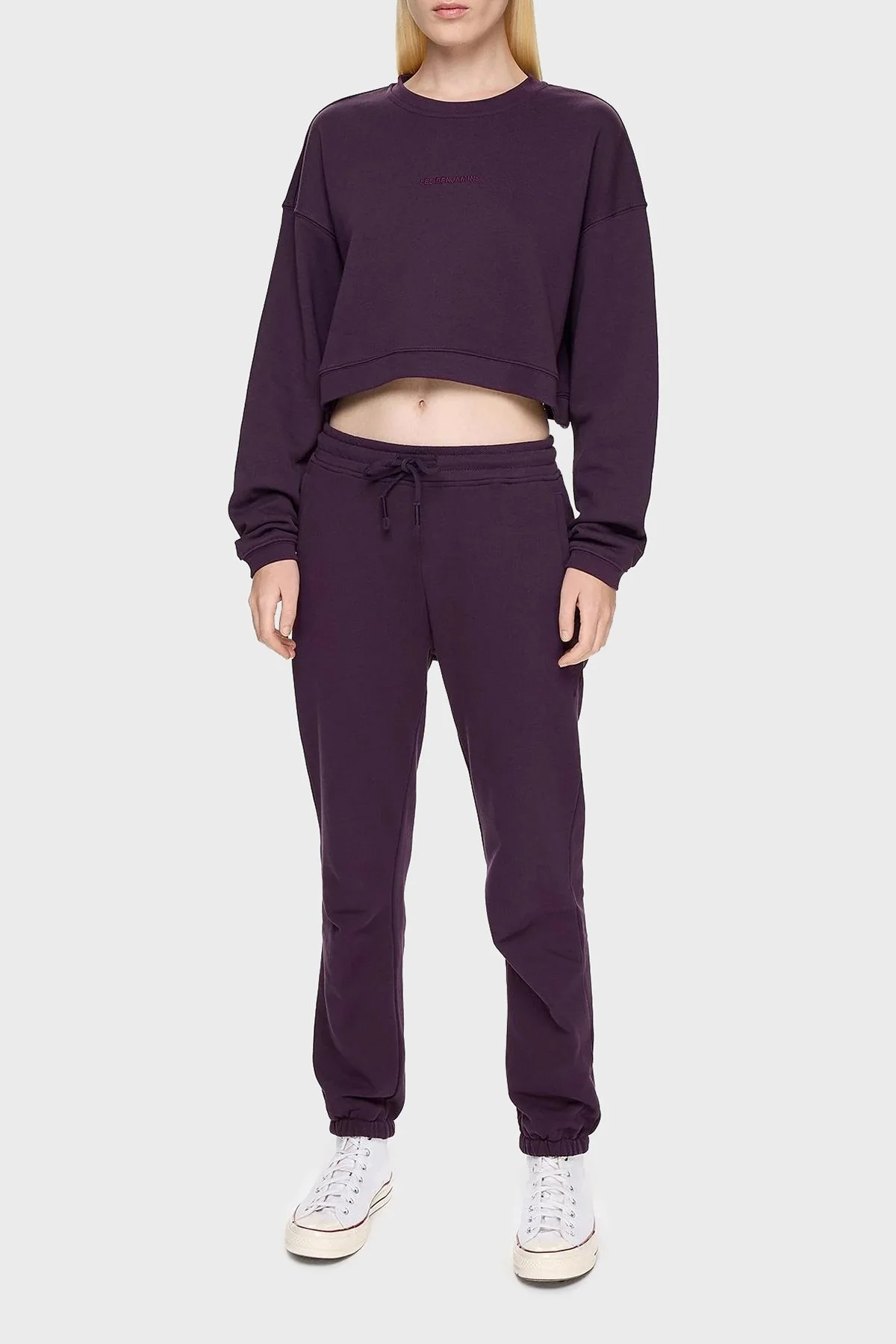 Les Benjamins % 100 Pamuklu Relaxed Fit Bisiklet Yaka Bayan Sweat LB24FWESSFUSW-303 MOR - 2