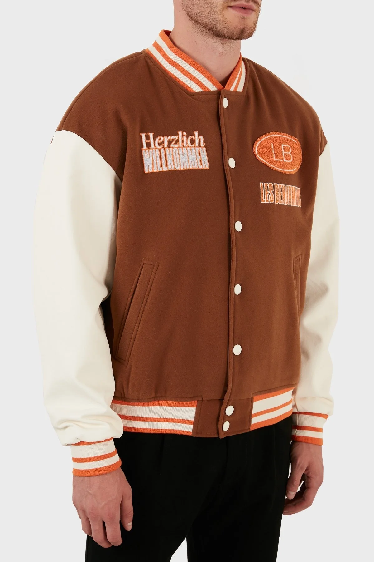 Les Benjamins Armalı Kolej Yaka Spor Bomber Erkek Ceket LB22FWGASMUBJ-004 KAHVE - 4