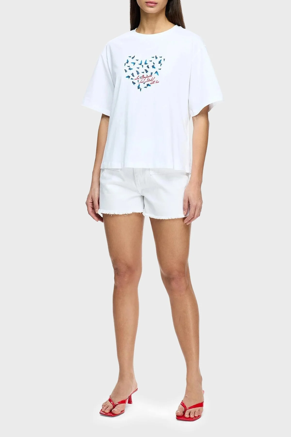 Les Benjamins Baskılı % 100 Pamuk Boxy Fit Bisiklet Yaka Bayan T Shirt LB25SSUNLFUTS-011 BEYAZ - 2