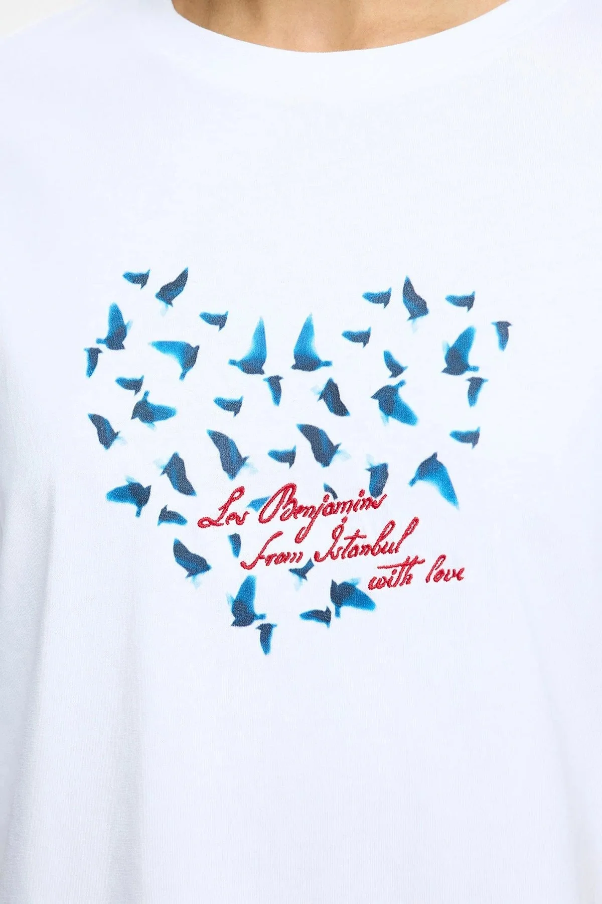 Les Benjamins Baskılı % 100 Pamuk Boxy Fit Bisiklet Yaka Bayan T Shirt LB25SSUNLFUTS-011 BEYAZ - 5