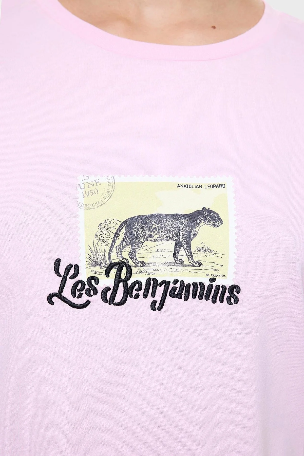 Les Benjamins Baskılı % 100 Pamuk Boxy Fit Bisiklet Yaka Bayan T Shirt LB25SSUNLFUTS-014 PEMBE - 10