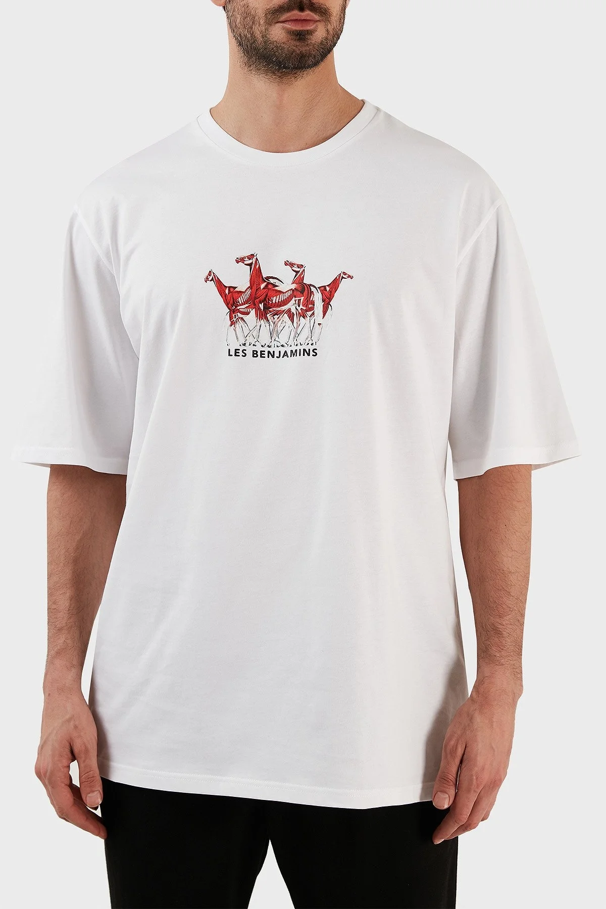 Les Benjamins Baskılı % 100 Pamuk Oversize Fit Bisiklet Yaka Erkek T Shirt LB23SSHOEMUOT-001 BEYAZ - 1