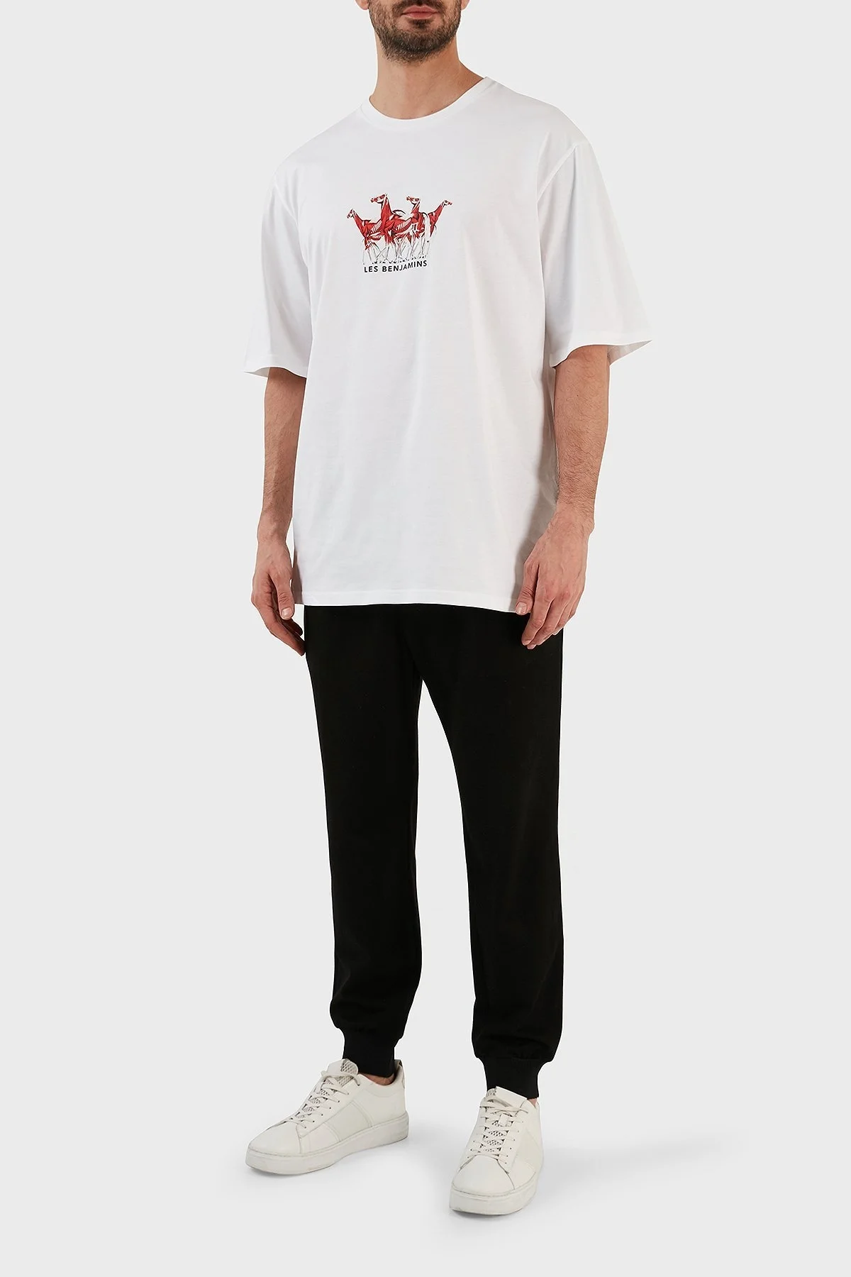 Les Benjamins Baskılı % 100 Pamuk Oversize Fit Bisiklet Yaka Erkek T Shirt LB23SSHOEMUOT-001 BEYAZ - 3