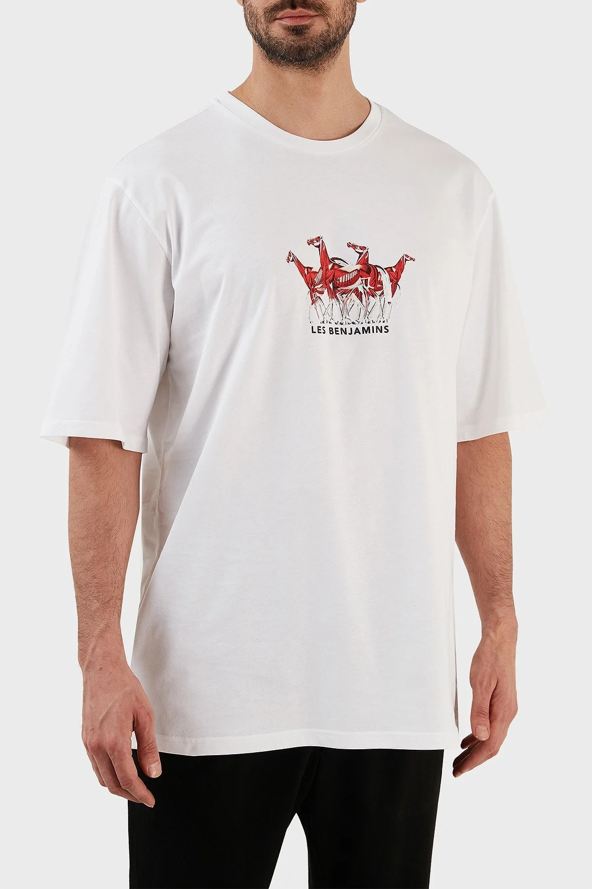 Les Benjamins Baskılı % 100 Pamuk Oversize Fit Bisiklet Yaka Erkek T Shirt LB23SSHOEMUOT-001 BEYAZ - 4