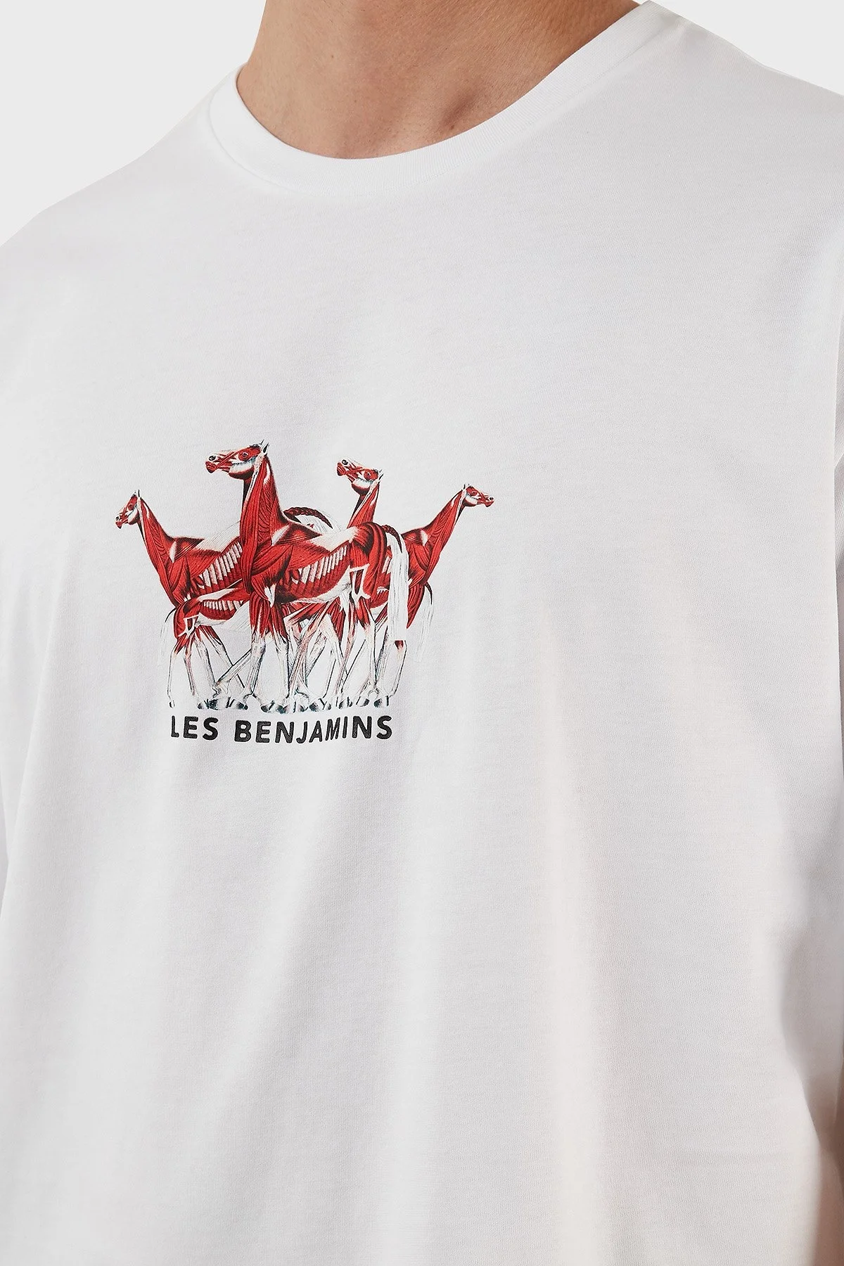 Les Benjamins Baskılı % 100 Pamuk Oversize Fit Bisiklet Yaka Erkek T Shirt LB23SSHOEMUOT-001 BEYAZ - 5