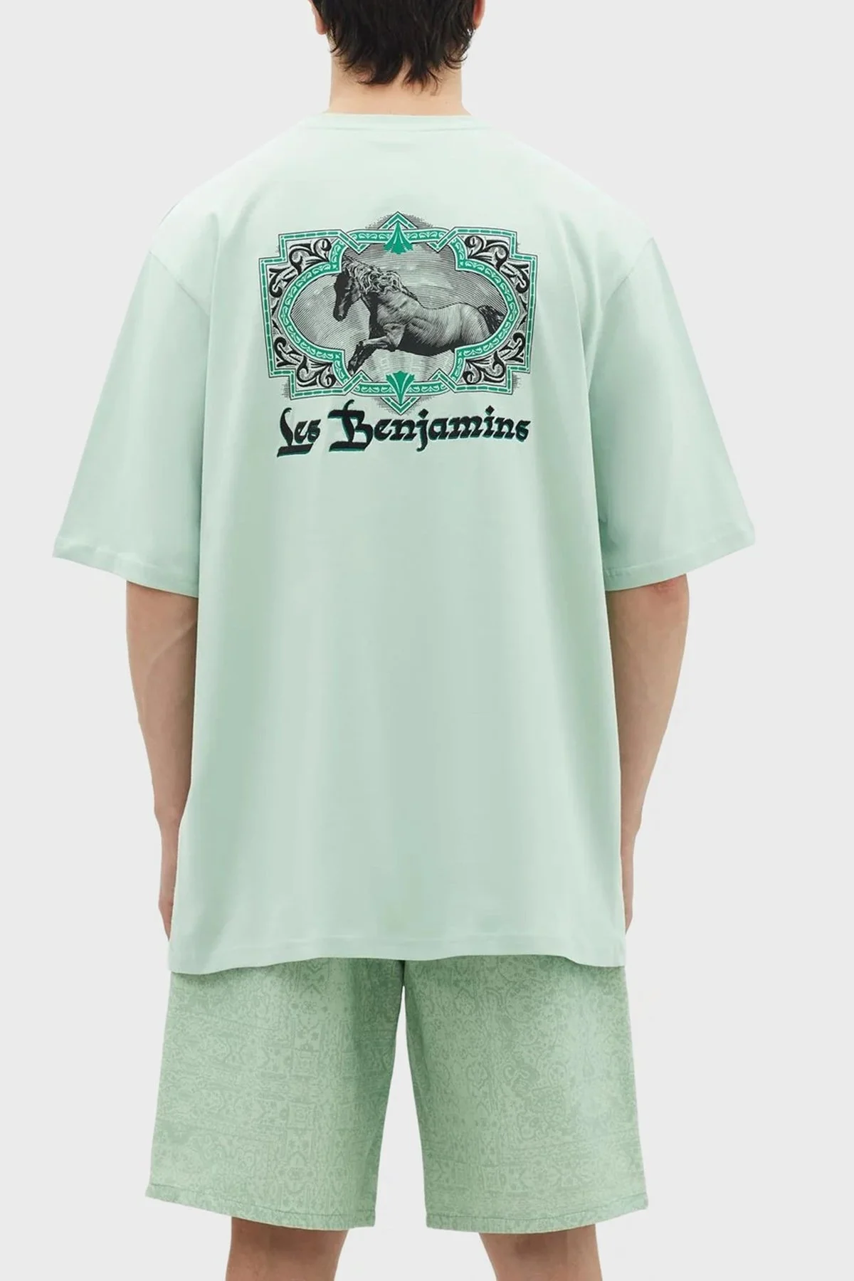 Les Benjamins Baskılı % 100 Pamuk Oversize Fit Bisiklet Yaka Erkek T Shirt LB23SSHOEMUOT-007 AÇIK YEŞİL - 3