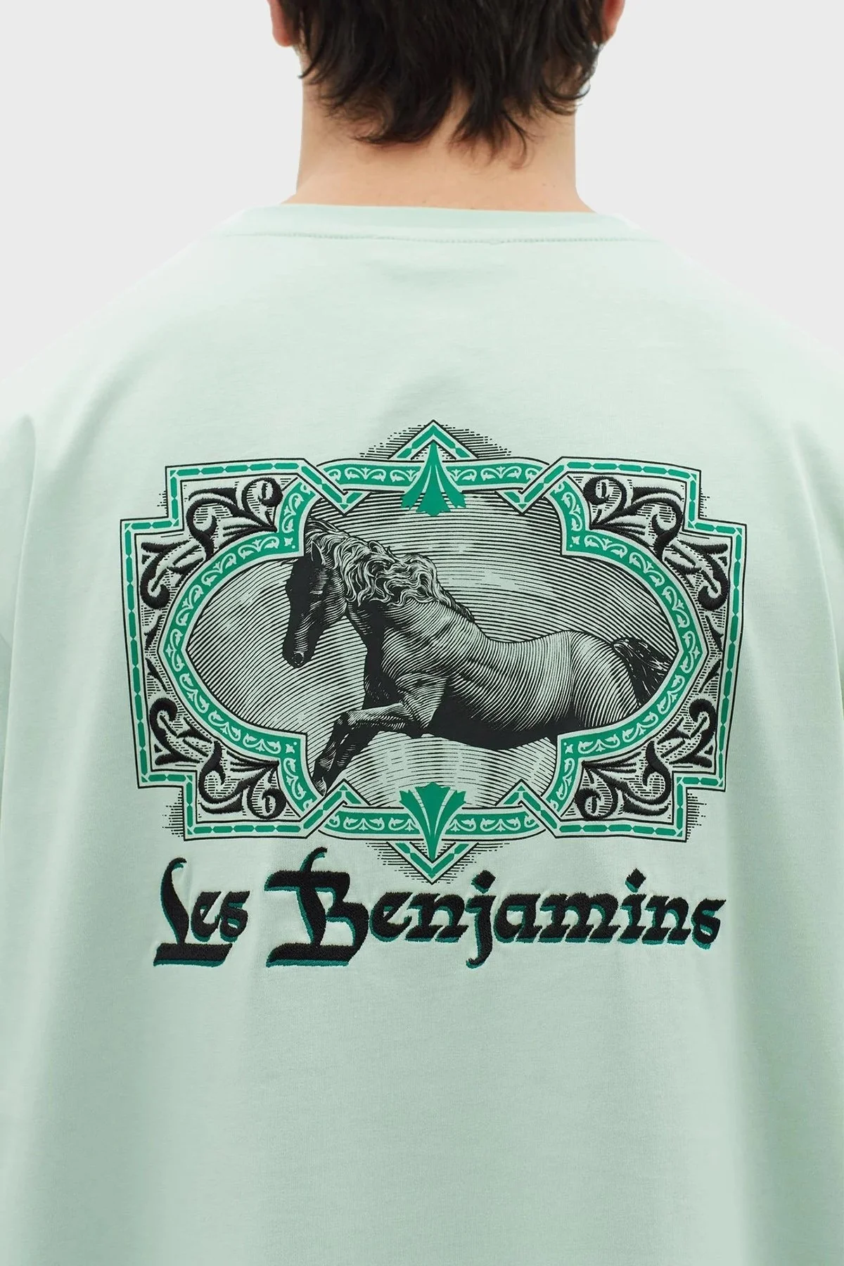 Les Benjamins Baskılı % 100 Pamuk Oversize Fit Bisiklet Yaka Erkek T Shirt LB23SSHOEMUOT-007 AÇIK YEŞİL - 5