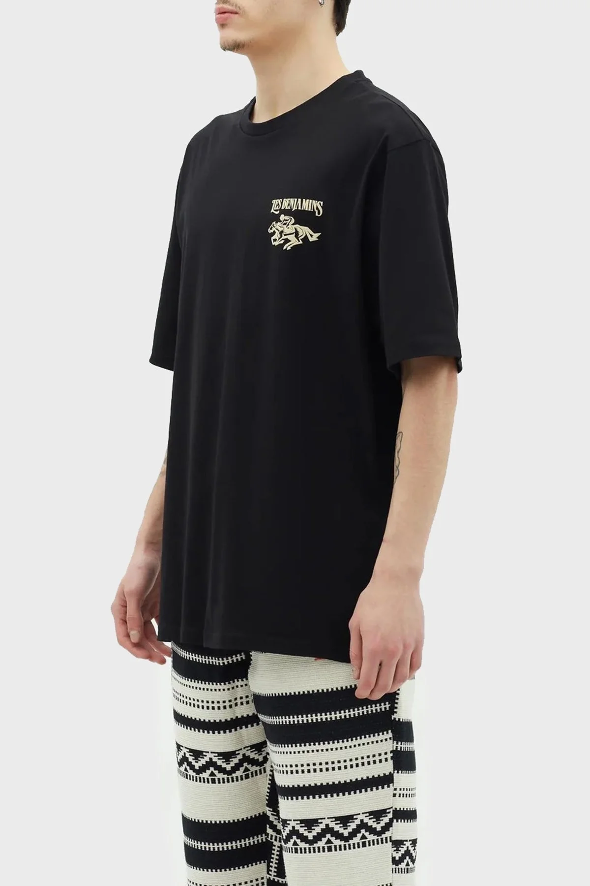 Les Benjamins Baskılı % 100 Pamuk Oversize Fit Bisiklet Yaka Erkek T Shirt LB23SSHOEMUOT-013 SİYAH - 3