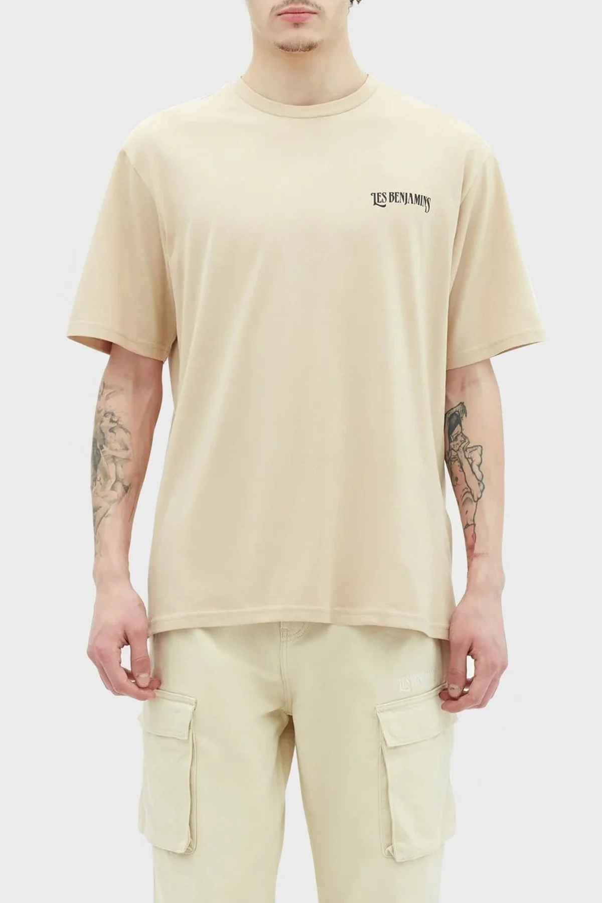 Les Benjamins Baskılı % 100 Pamuk Relaxed Fit Bisiklet Yaka Erkek T Shirt LB23SSHOEMUTS-009 EKRU - 1