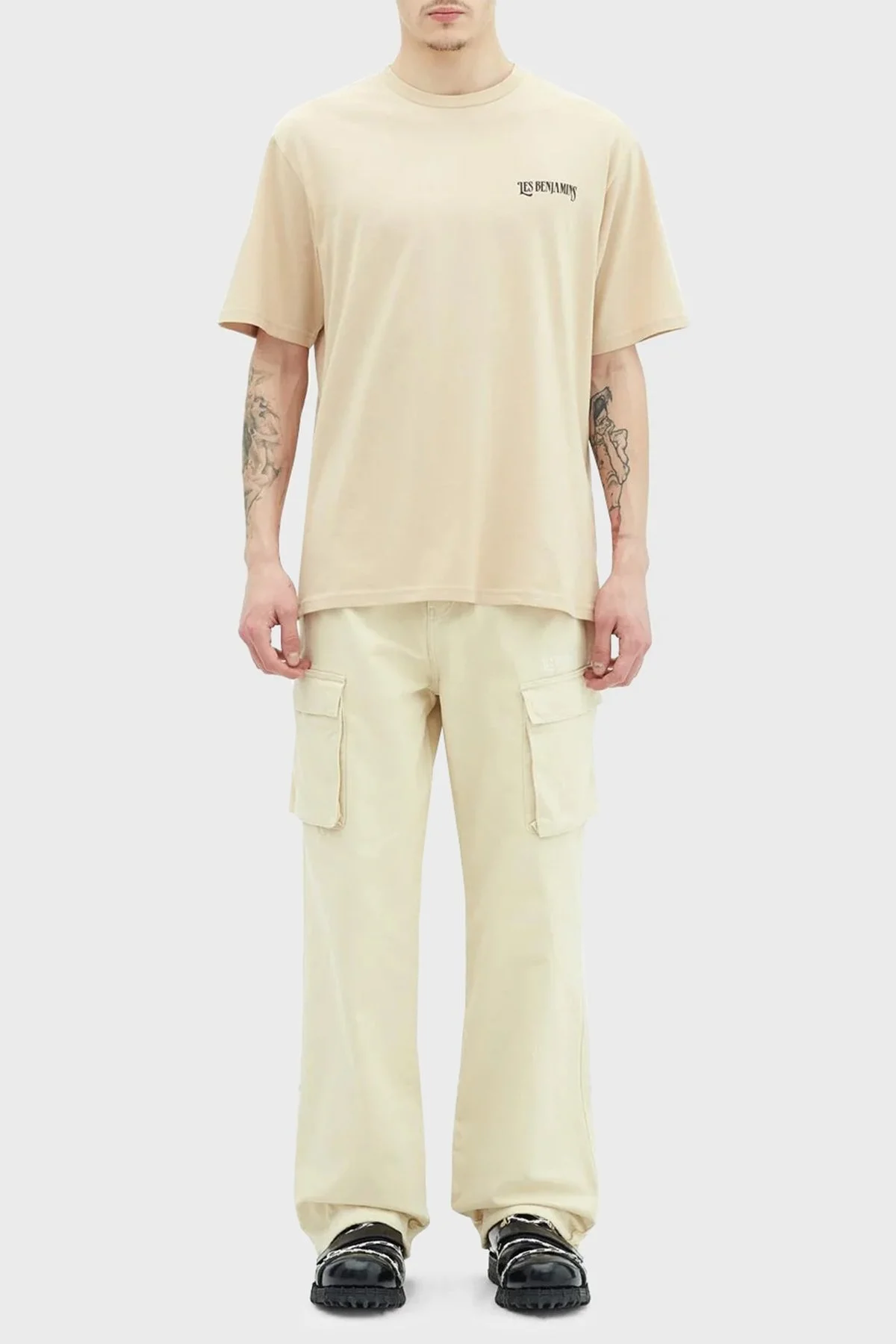 Les Benjamins Baskılı % 100 Pamuk Relaxed Fit Bisiklet Yaka Erkek T Shirt LB23SSHOEMUTS-009 EKRU - 3