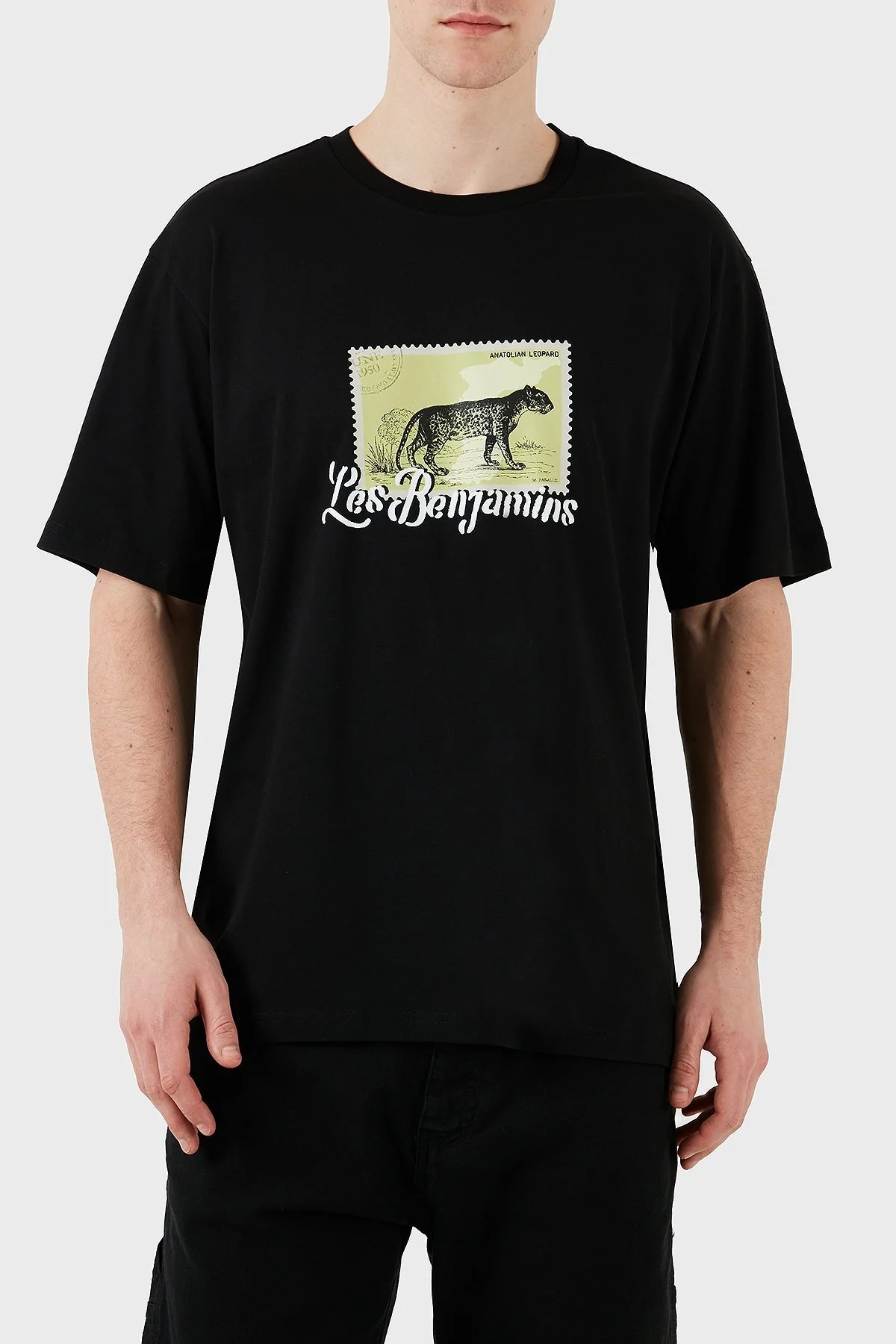 Les Benjamins Baskılı % 100 Pamuk Relaxed Fit Bisiklet Yaka Erkek T Shirt LB25SSUNLMUTS-040 SİYAH - 7