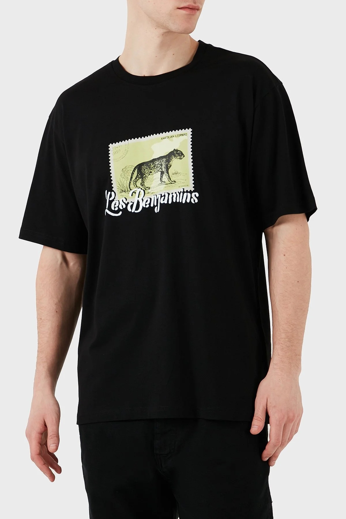 Les Benjamins Baskılı % 100 Pamuk Relaxed Fit Bisiklet Yaka Erkek T Shirt LB25SSUNLMUTS-040 SİYAH - 10