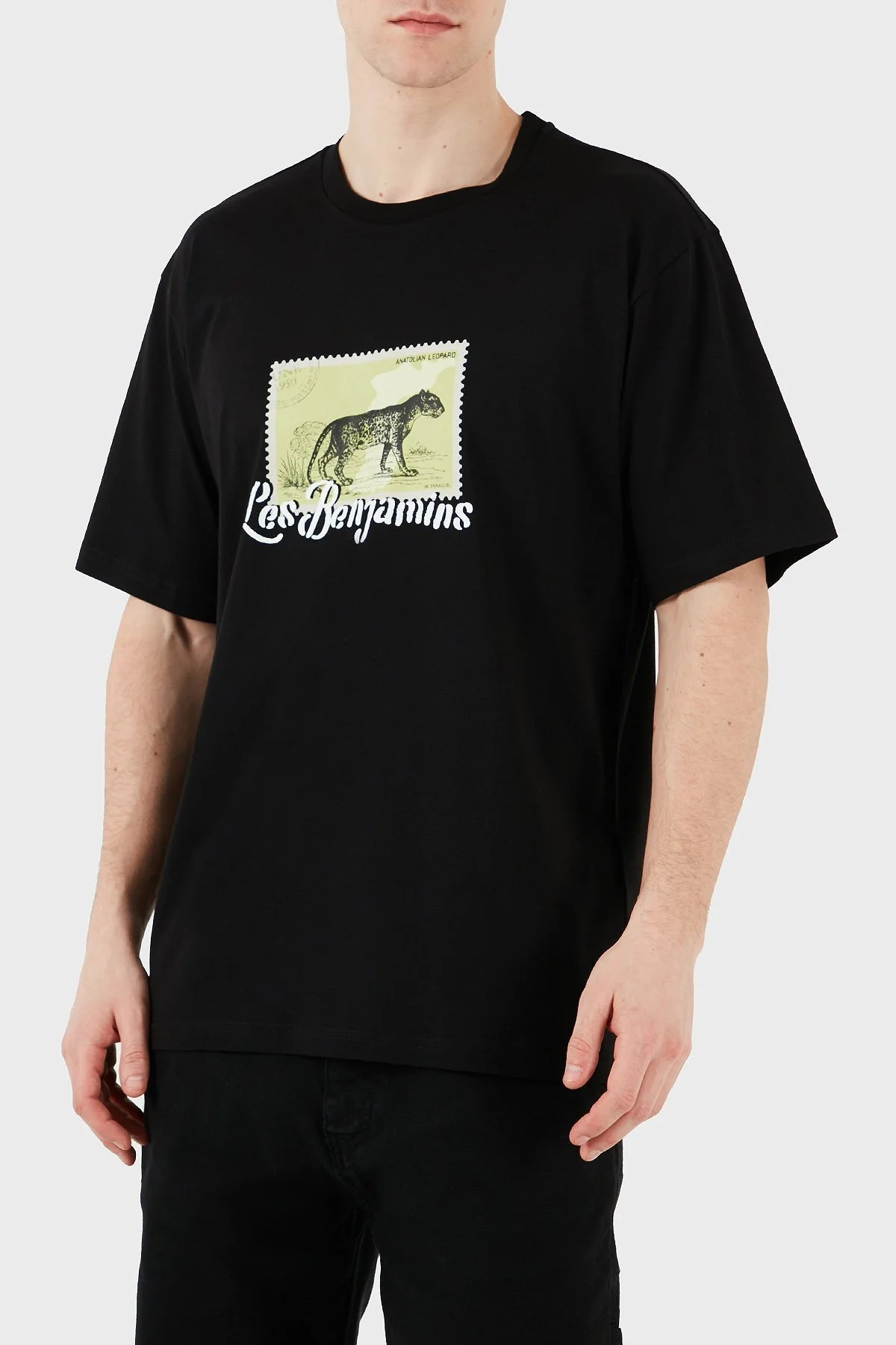 Les Benjamins Baskılı % 100 Pamuk Relaxed Fit Bisiklet Yaka Erkek T Shirt LB25SSUNLMUTS-040 SİYAH - 11