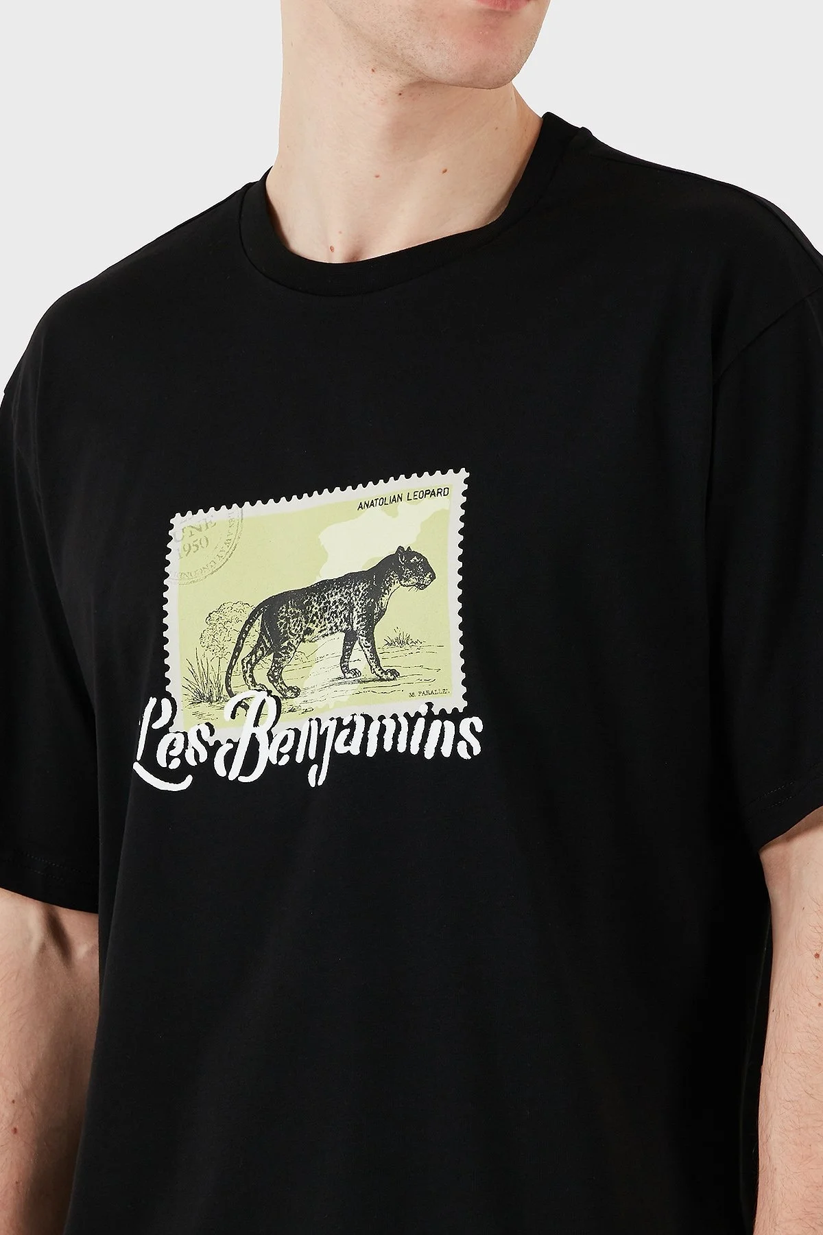 Les Benjamins Baskılı % 100 Pamuk Relaxed Fit Bisiklet Yaka Erkek T Shirt LB25SSUNLMUTS-040 SİYAH - 12