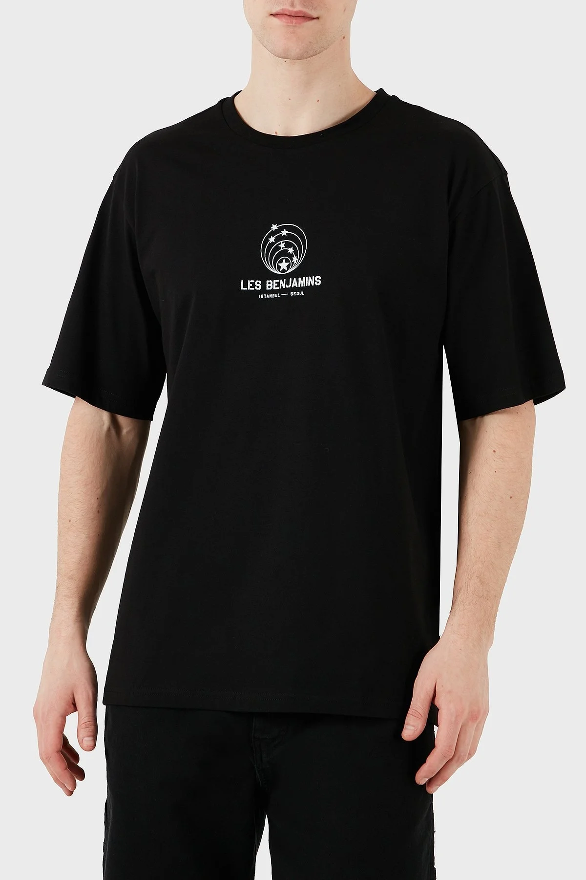 Les Benjamins Baskılı Relaxed Fit Pamuklu Bisiklet Yaka Erkek T Shirt LB25SSUNLMUTS-011 SİYAH - 1