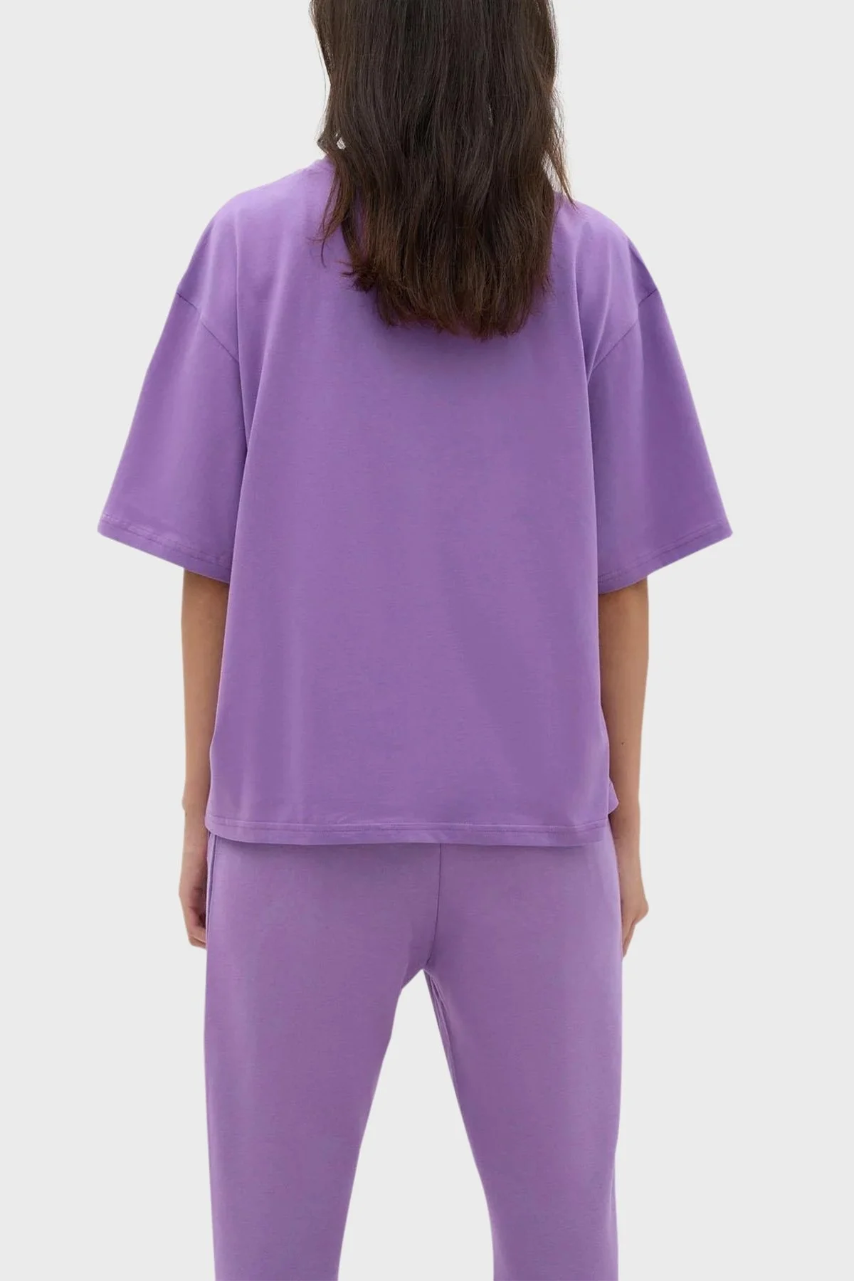 Les Benjamins Bisiklet Yaka % 100 Pamuk Oversize Bayan T Shirt LB23FWESSFUTS-304 LİLA - 2