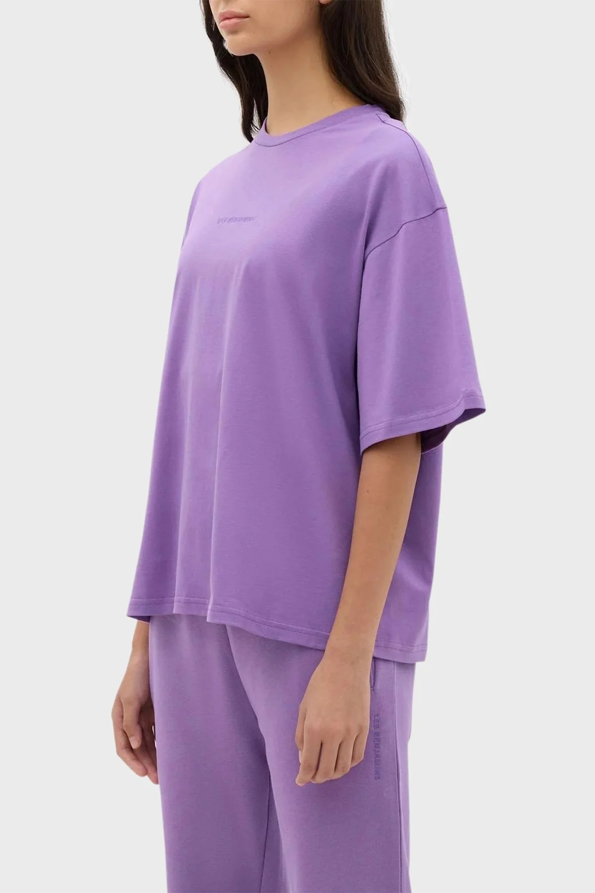 Les Benjamins Bisiklet Yaka % 100 Pamuk Oversize Bayan T Shirt LB23FWESSFUTS-304 LİLA - 4