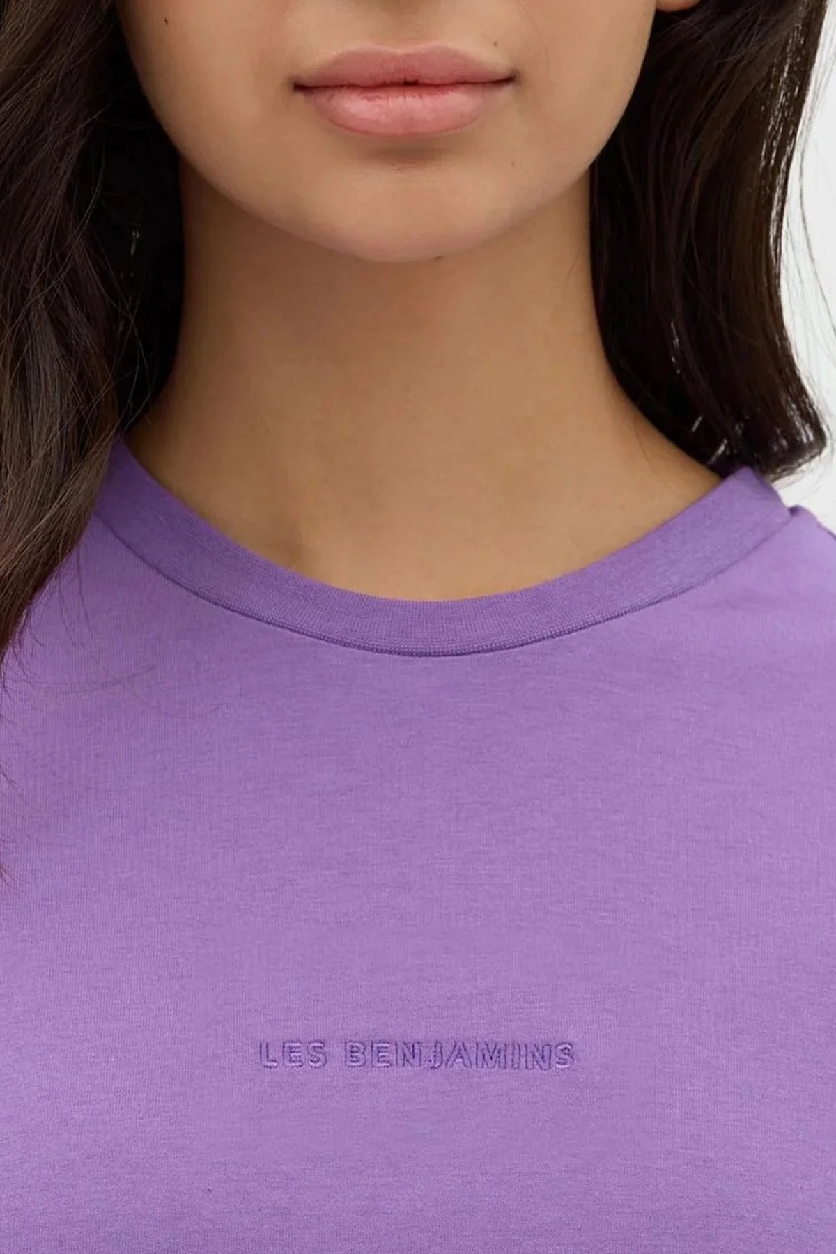 Les Benjamins Bisiklet Yaka % 100 Pamuk Oversize Bayan T Shirt LB23FWESSFUTS-304 LİLA - 5