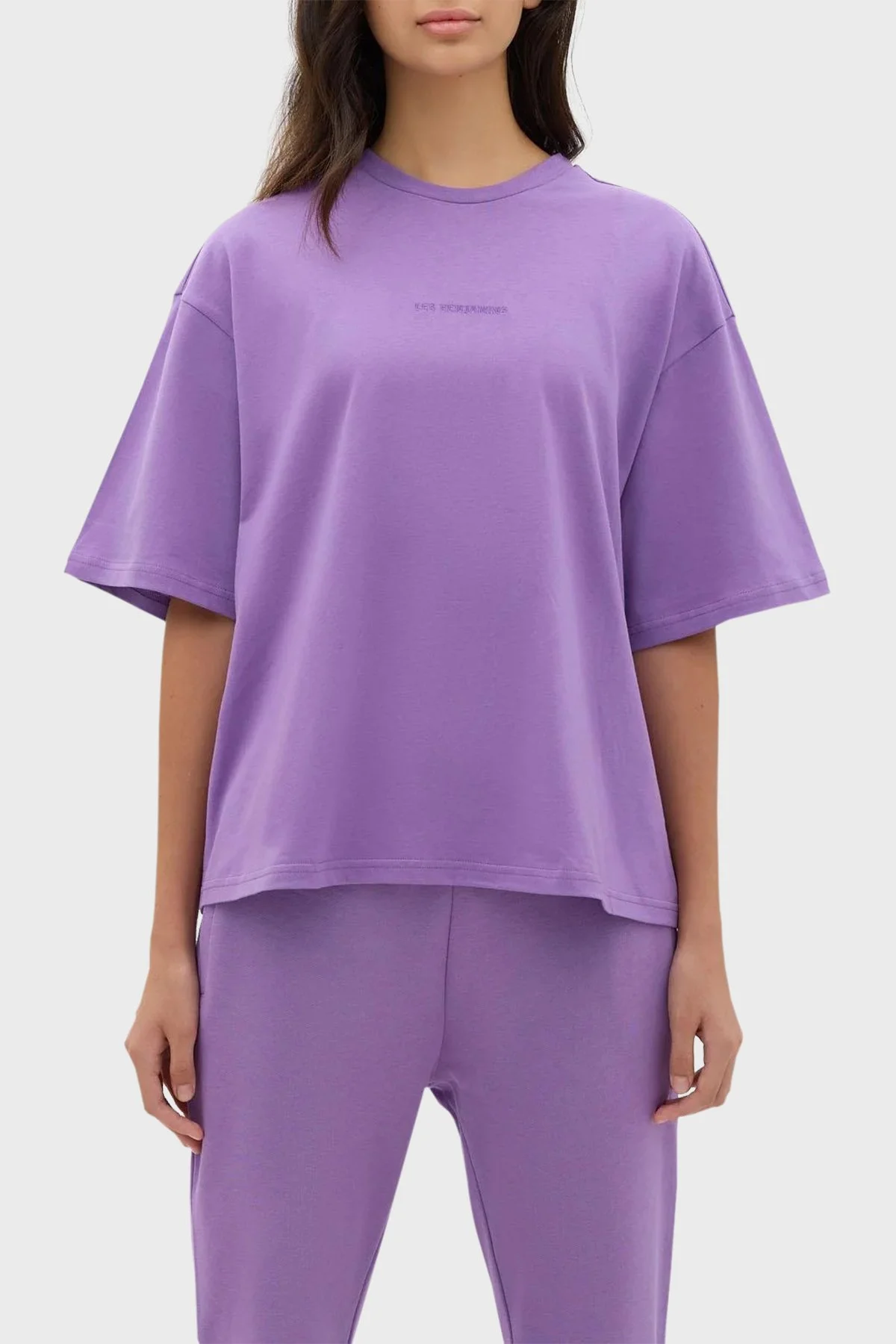 Les Benjamins Bisiklet Yaka % 100 Pamuk Oversize Bayan T Shirt LB23FWESSFUTS-304 LİLA - 1